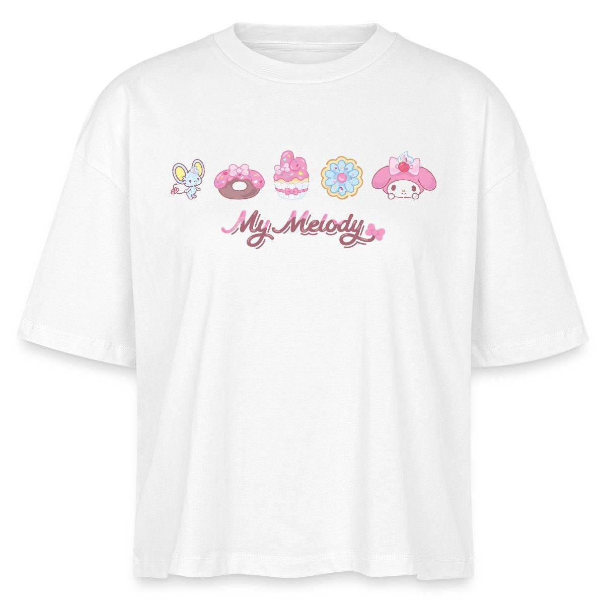 T-Shirt My Melody Mit Flat Und Gebäckstücken Boxy Shirt Damen