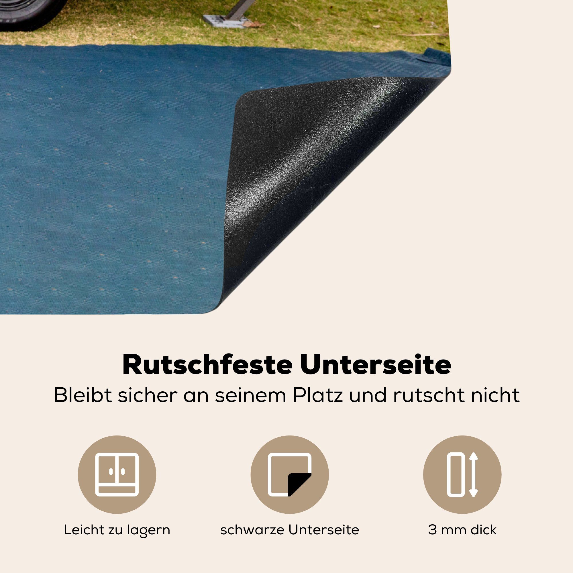 - 78x78 Vinyl, für Blau cm, Herdblende-/Abdeckplatte (1 tlg), Arbeitsplatte Ceranfeldabdeckung, Wohnwagen küche MuchoWow - Camping,