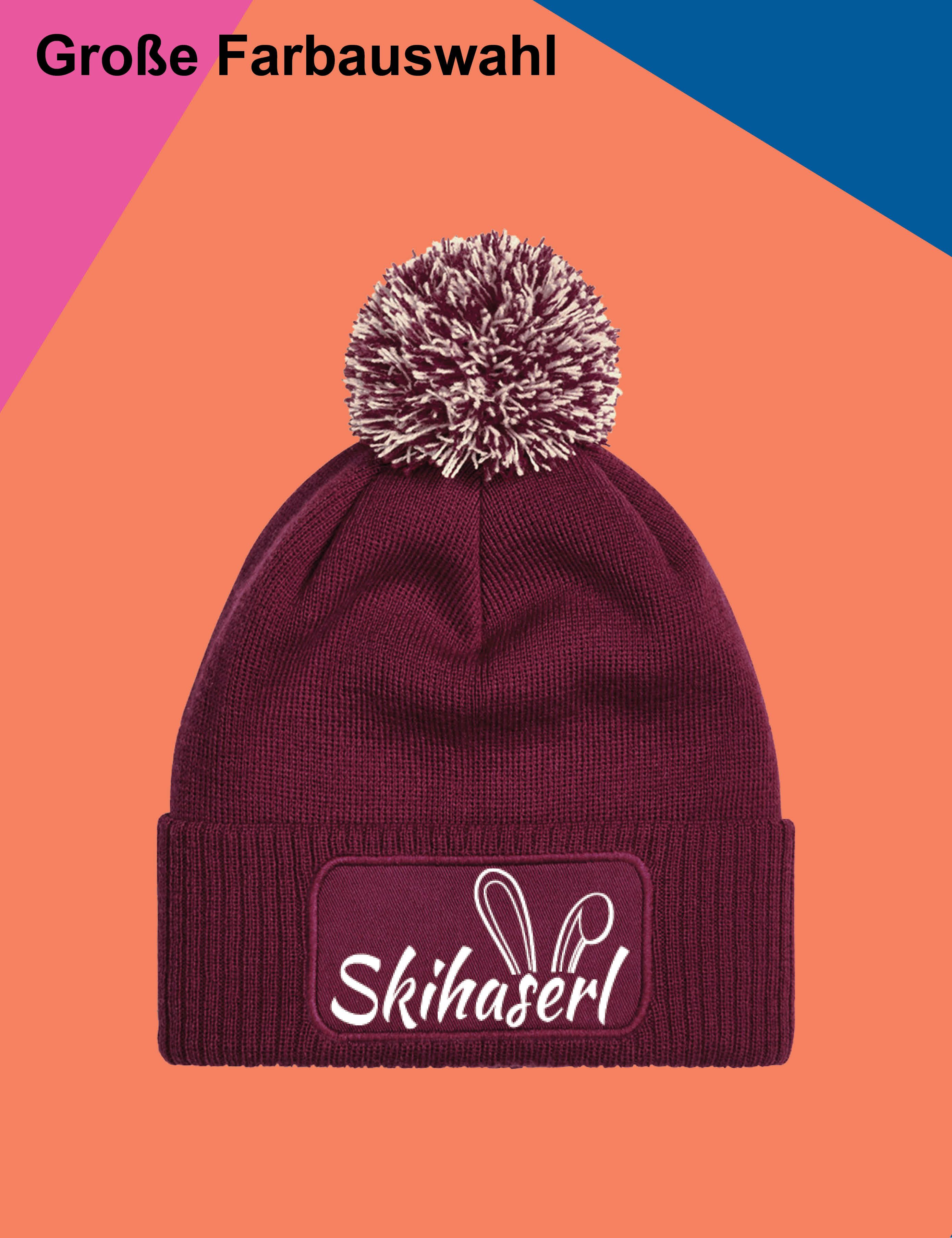 Youth Designz Beanie Damen Strick Bommel Beanie Mütze mit Skihaserl Aufdruck Geschenk mit lustigen Logo für Frauen