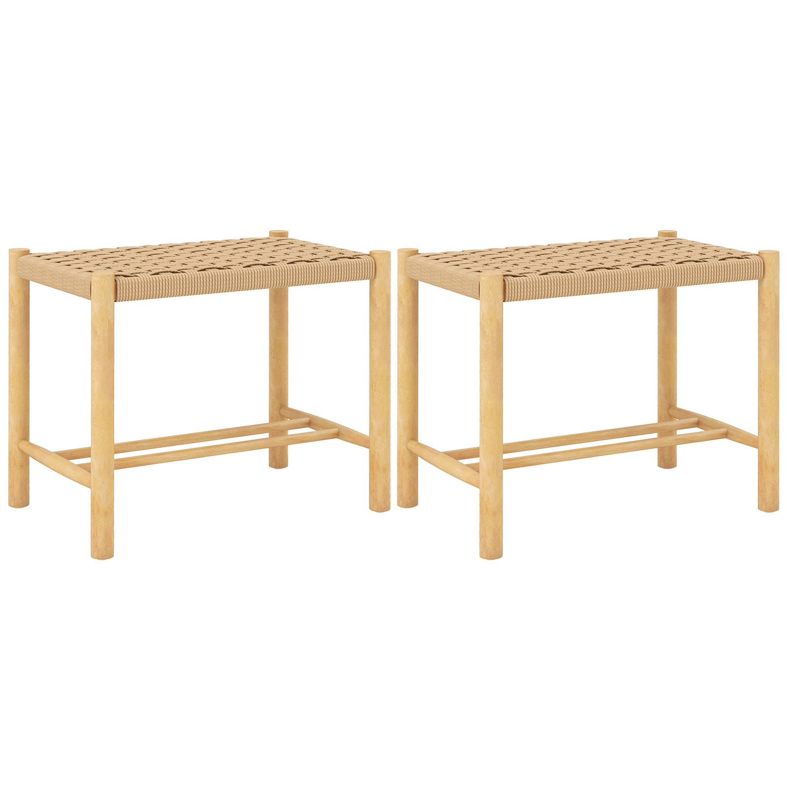 COSTWAY Barhocker, 2er Set, mit Fußstütze, Massivholz, Sitzhöhe 45cm, 150kg
