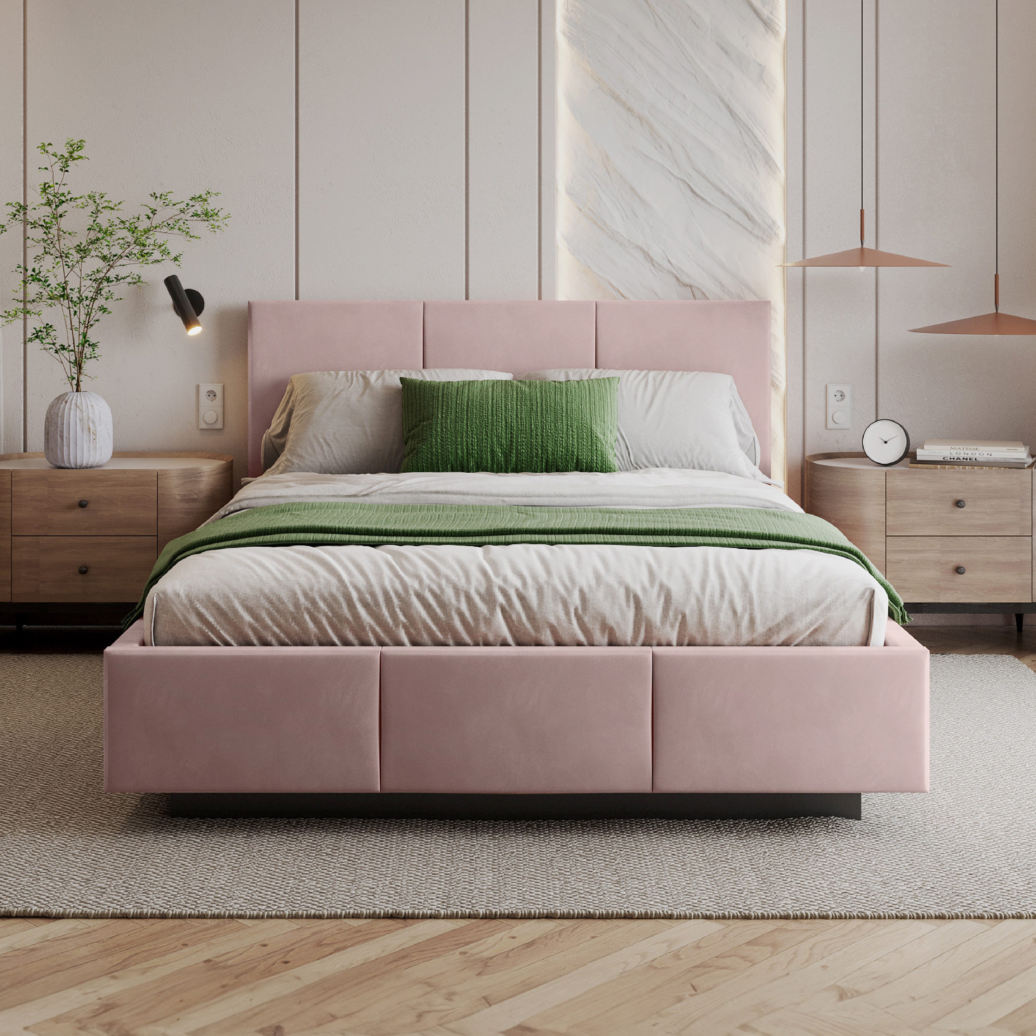 FDM Polsterbett ALMADA modern mit Bettkasten MADE IN EU - mit Trinity Velours Bezug (verfügbar 90x200 120x200 140x200 160x200 180x200cm, Bettrahmen, Bett, mit großen gepolsterten Kopfteil, mit Bettkasten zum aufklappen), Hebbarer Metallrahmen, Bettkasten, mit/ohne Matratze