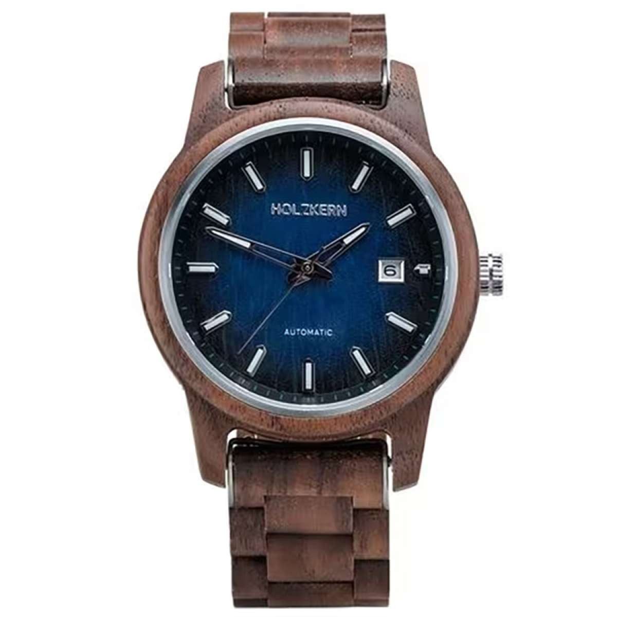 Holzkern Automatikuhr 9010631022266, Herrenuhr Automatik Nightbird Walnuss/Blau