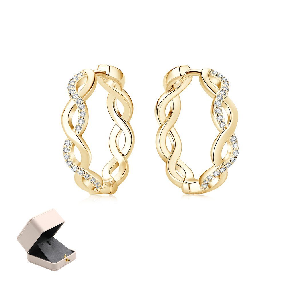 Invanter Paar Ohrhänger Twist-Moissanit-Ohrringe für Damen. Ohrringe aus 925er-Sterlingsilber Gold