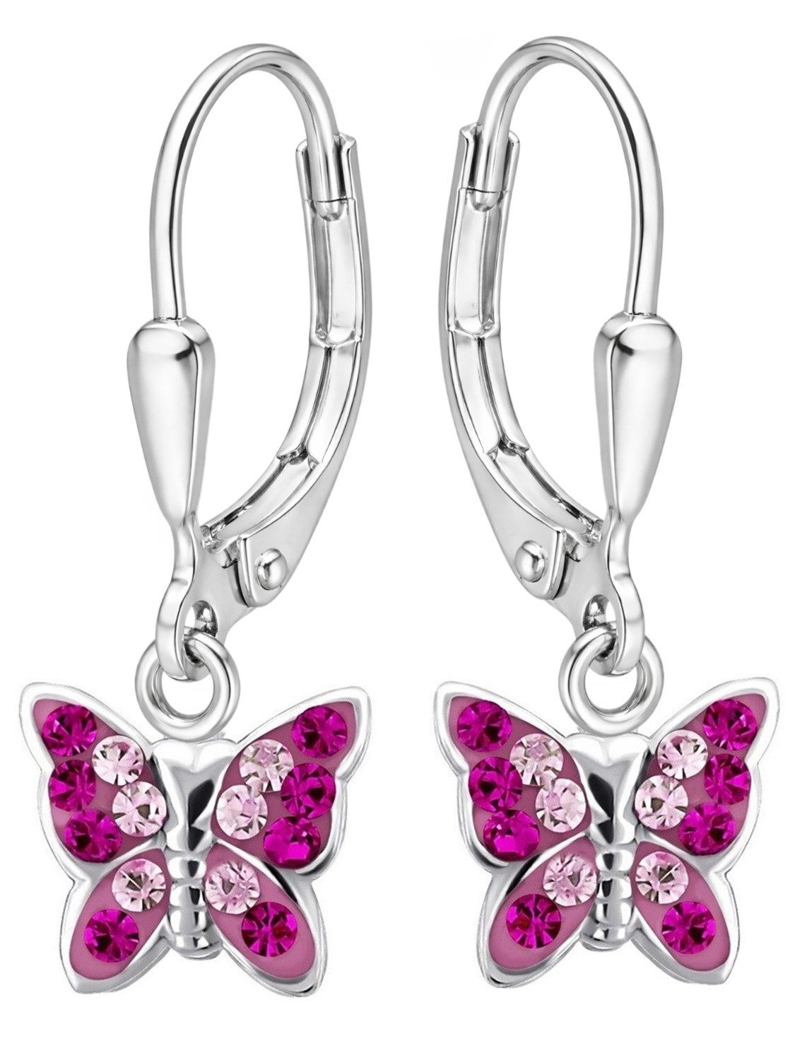 Goldene Hufeisen Paar Ohrhänger Schmetterling Ohrringe Mädchen 925 Silber mit Kristall (inkl. Etui), Kinder Ohrschmuck Farbenfroh