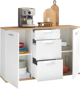 HBZ Kommode BC1035, weiß matt, Schrank Absetztung in Eiche Artisan Dekor