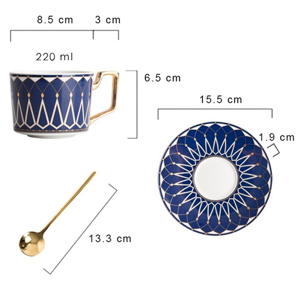 Dekorative Kaffeeservice Europäischer Keramik-Kaffeebecher, Untertasse Untertassen und mit Set Set Löffel, Teetasse Tasse blau (1-tlg), Teetasse & Ceramic