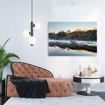 ArtMind XXL-Wandbild Bergsee im Sonnenaufgang, Premium Wandbilder als Poster & gerahmte Leinwand in verschiedenen Größen, Wall Art, Bild, Canvas