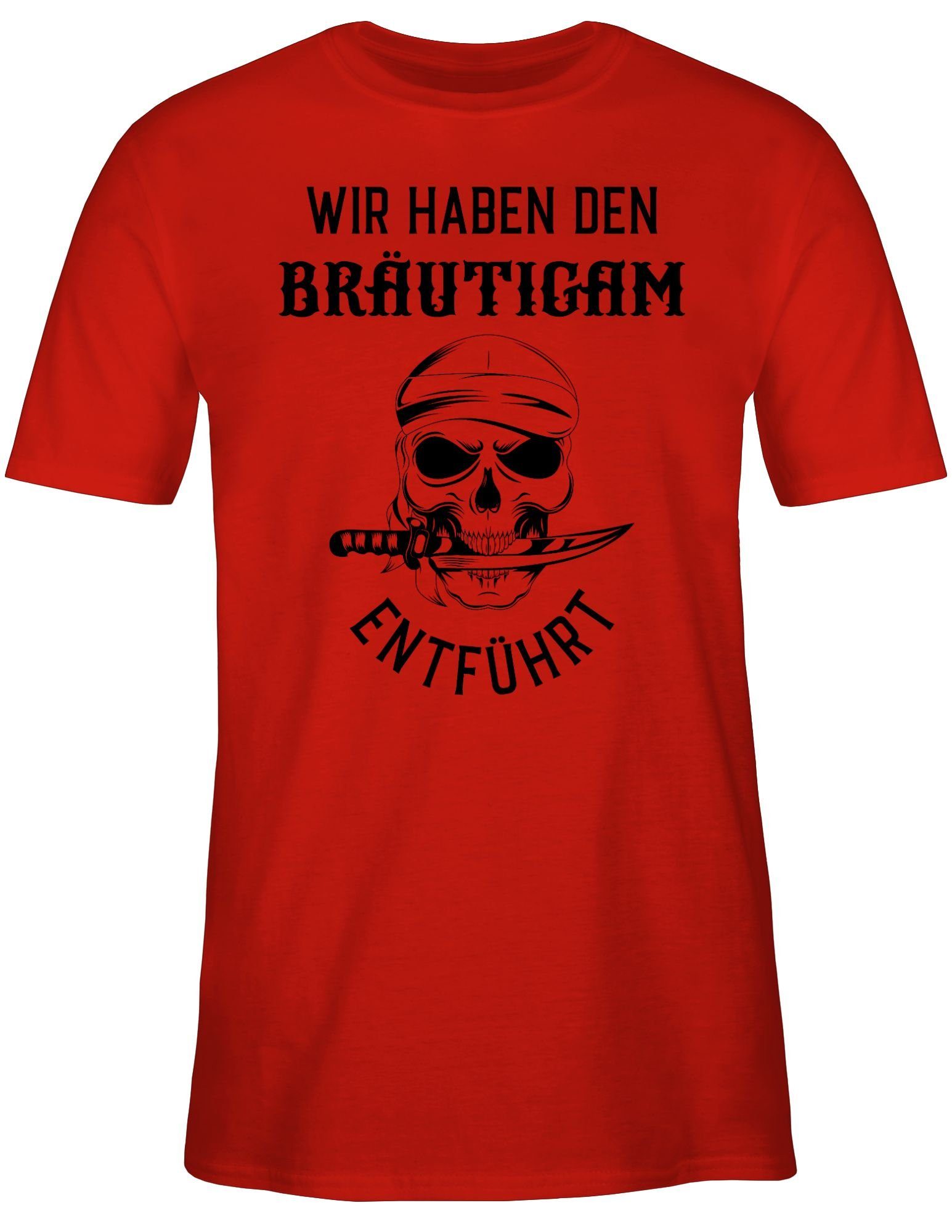 JGA entführt haben Bräutigam 03 T-Shirt Shirtracer Wir Piratenkopf Männer den Rot