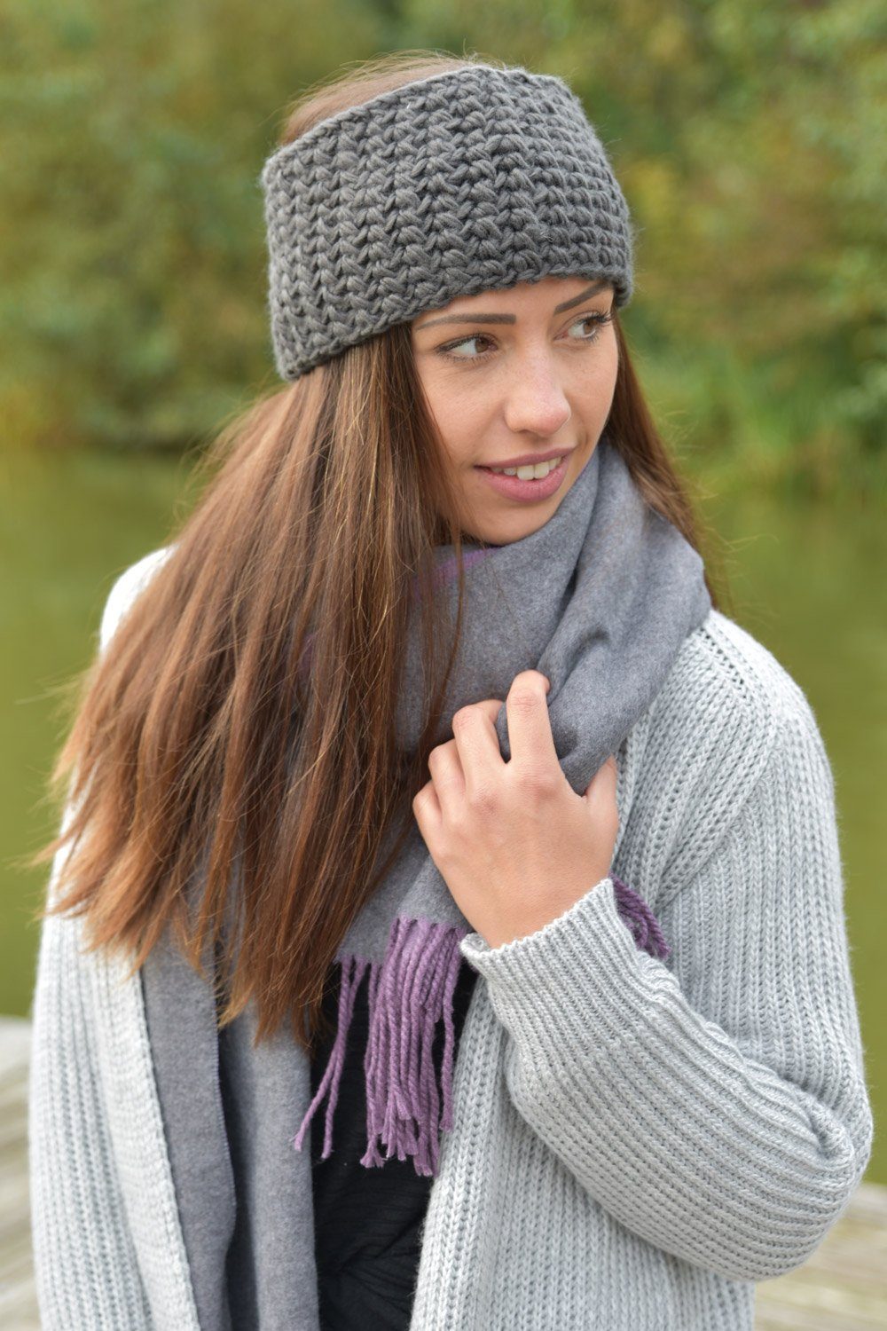 styleBREAKER Stirnband Breites Grob Gehäkeltes Stirnband Einfarbig (1-St)