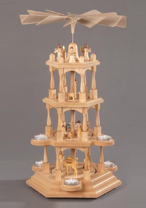 Albin Preissler Weihnachtspyramide Christi Geburt, Handwerkskunst aus dem Erzgebirge, 4 Etagen, Weihnachtsdeko aus Holz
