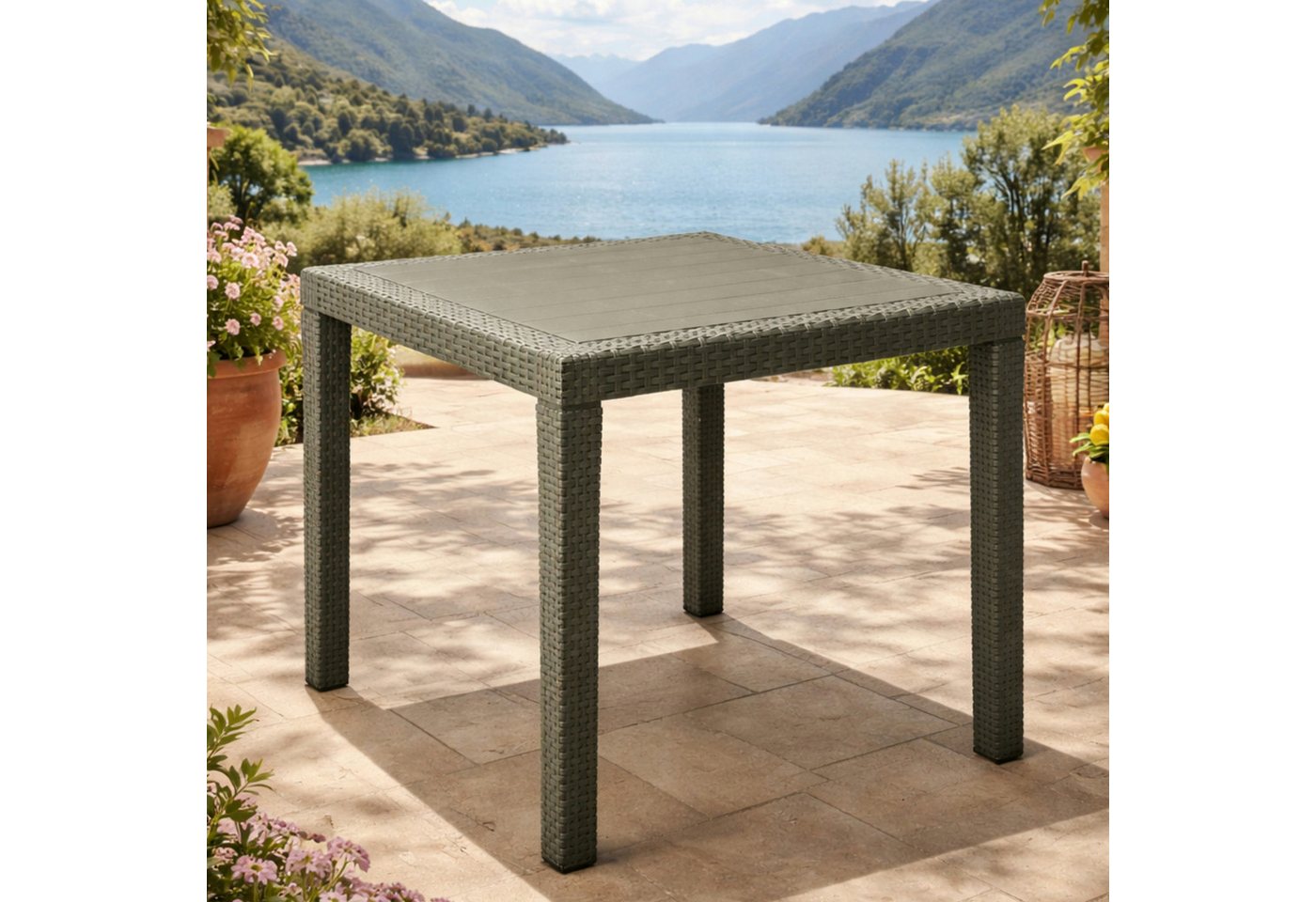 Progarden Gartentisch Balkontisch Terrassentisch Rattanoptik Bistrotisch 80x80cm Grün (Stück, 1-St., Packung), UV-Beständig, Robust, …