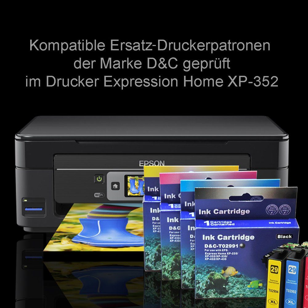 D&C Kompatibel Schwarz, 2x (4x 29XL Erdbeere, Tintenpatrone 10-Farben Epson Multipack