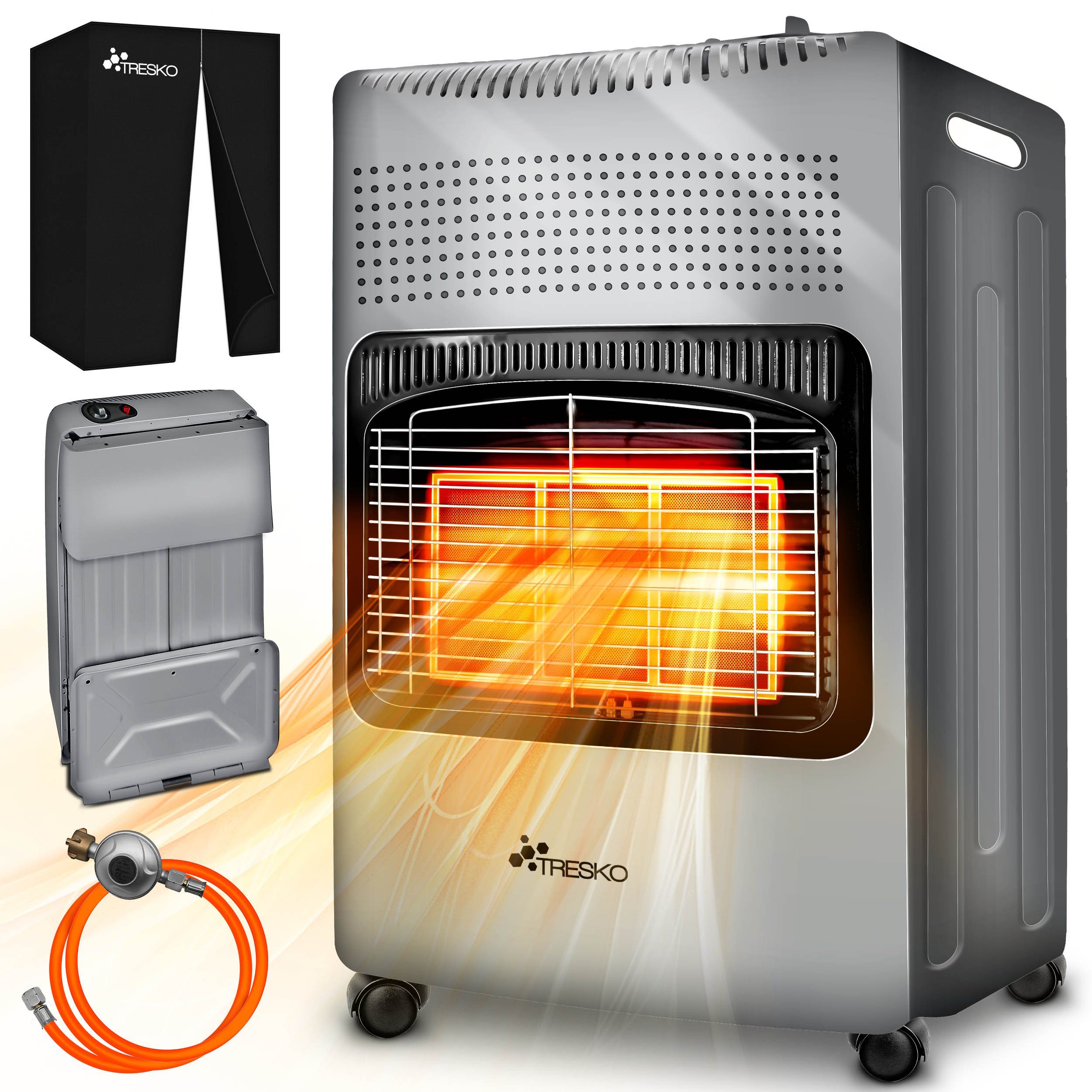 TRESKO Heizstrahler 4200 W Gasheizung + Abdeckung Gasheizer 3 Stufen Gasofe günstig online kaufen