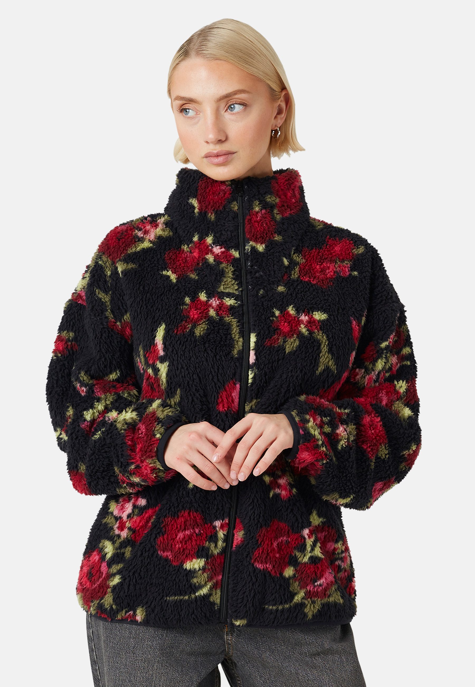 Brave Soul Cardigan Damen-Fleece-Sweatshirt mit Blumenmuster