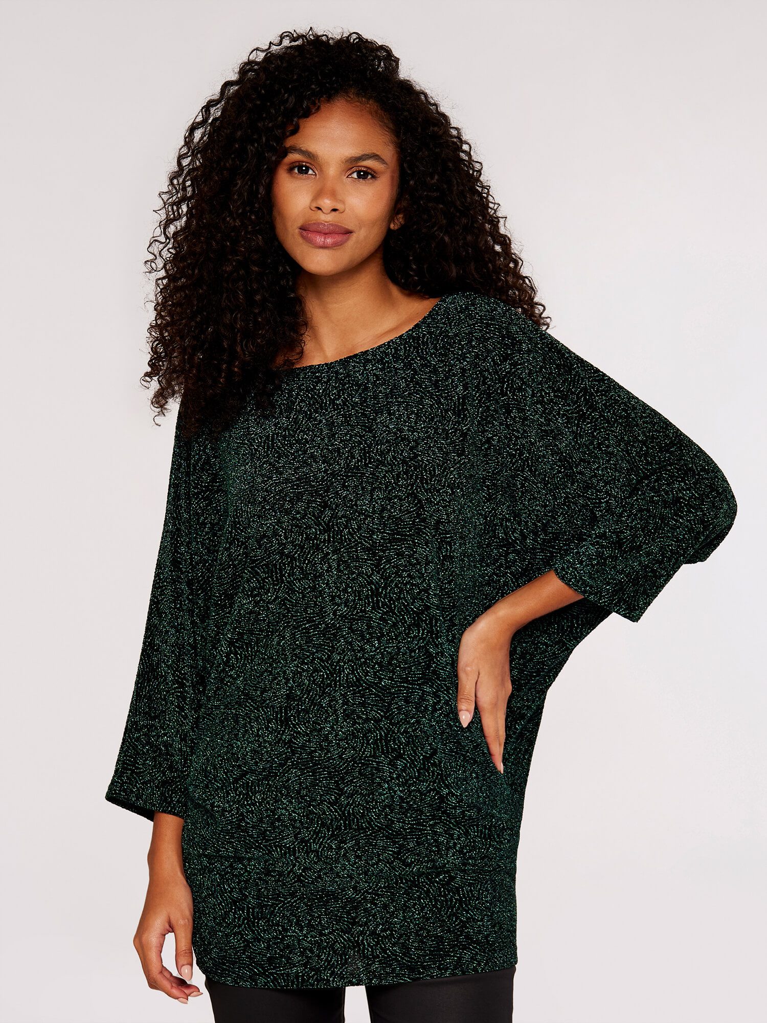 Apricot Rundhalsshirt Metallic-Top mit Fledermausärmeln