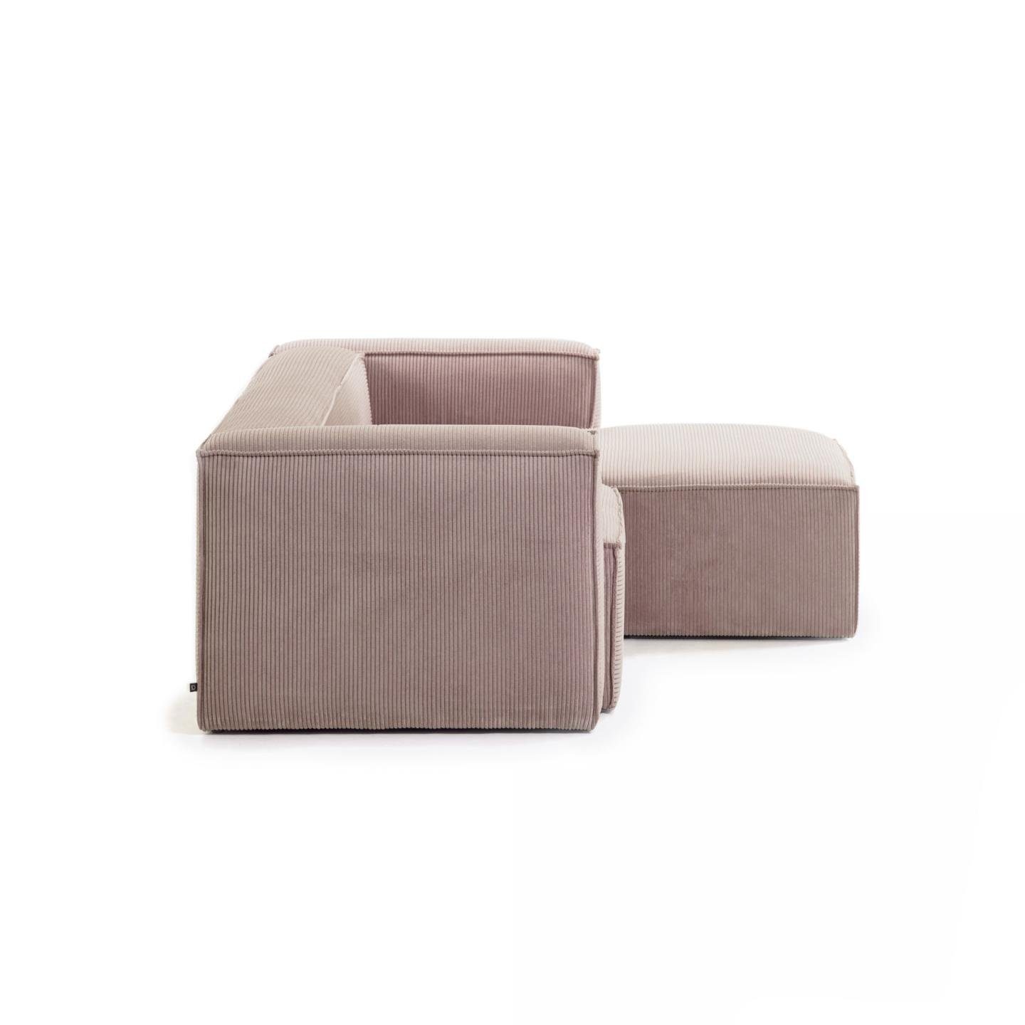Sofa Blok Couch 240cm Natur24 mit 2-Sitzer Longchair Sofa rechts rosa