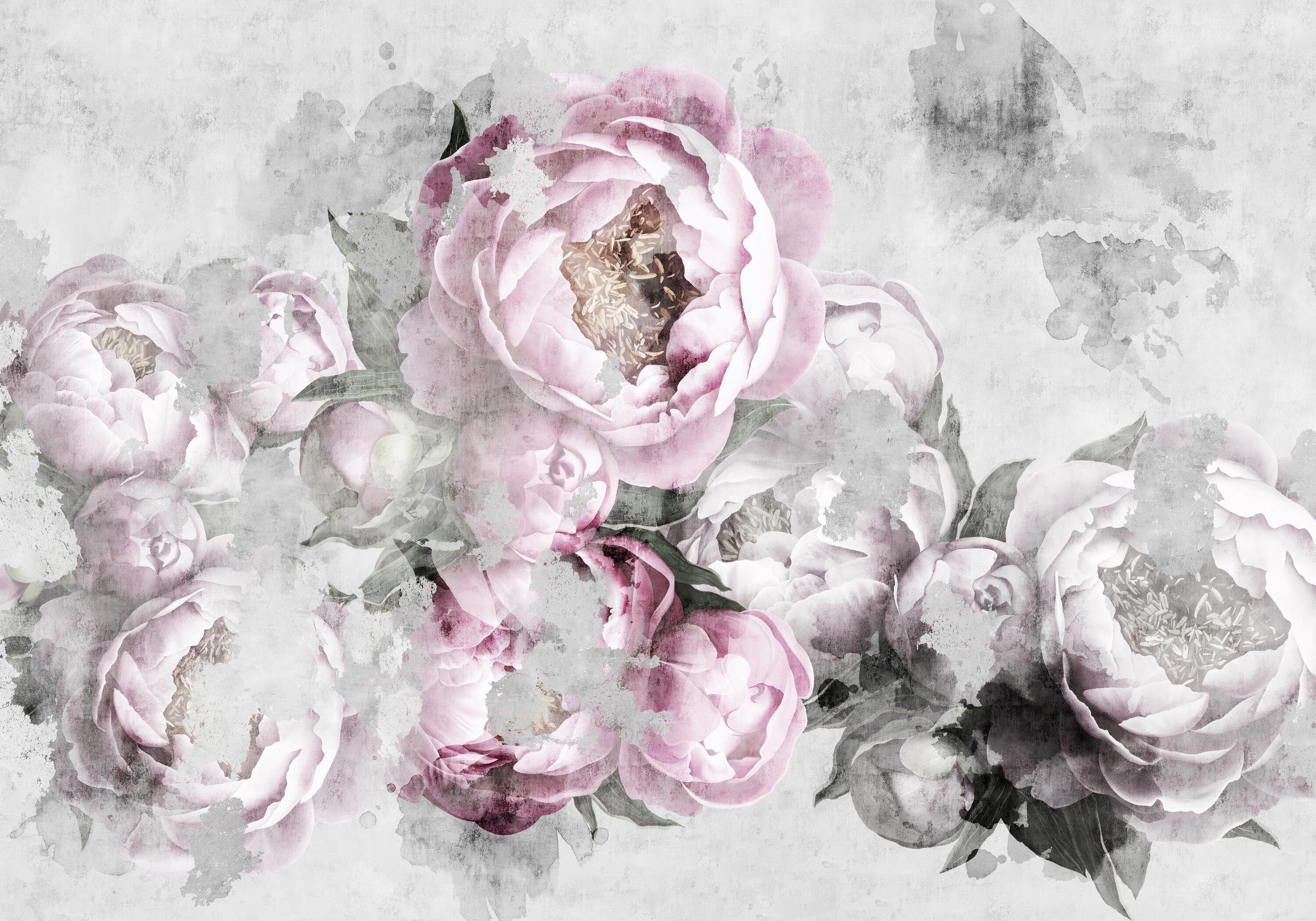 wandmotiv24 Fototapete rosa Blumen Vintage Pflanzen, glatt, Wandtapete, Motivtapete, matt, Vliestapete, selbstklebend