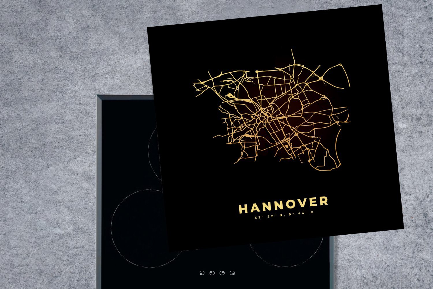 tlg), - - cm, Vinyl, Karte - Arbeitsplatte MuchoWow küche Herdblende-/Abdeckplatte Stadtplan Gold Hannover - (1 78x78 Ceranfeldabdeckung, Karte, für