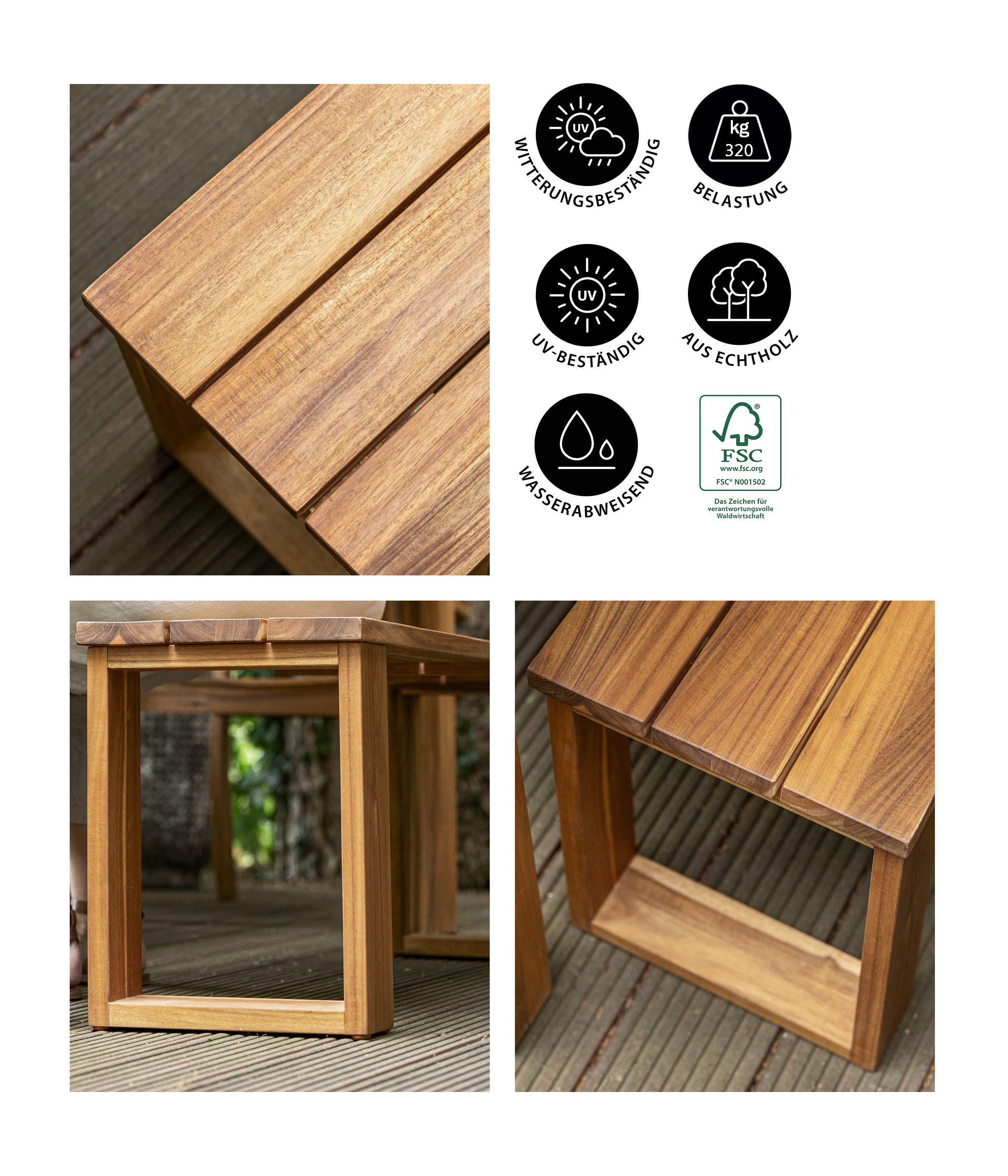 Dehner Balkonset Gartenbank Macao, 2-Sitzer, 115 x 45 x 35 cm, modern-schlichte Gartenbank aus FSC®-zertifiziertem Akazienholz