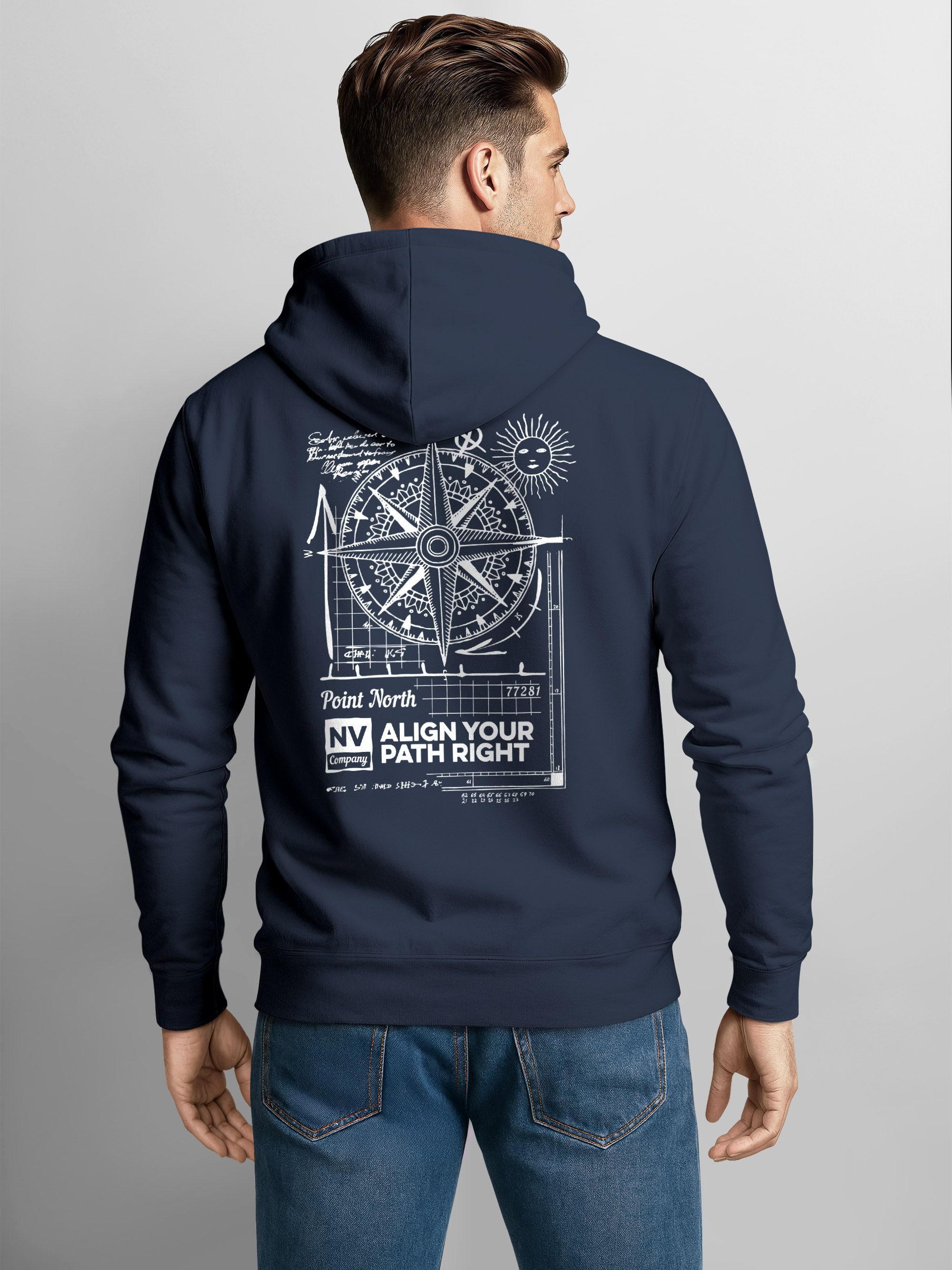 Neverless Hoodie Herren Hoodie Kompass Motiv Backprint, Neverless Point Nor günstig online kaufen