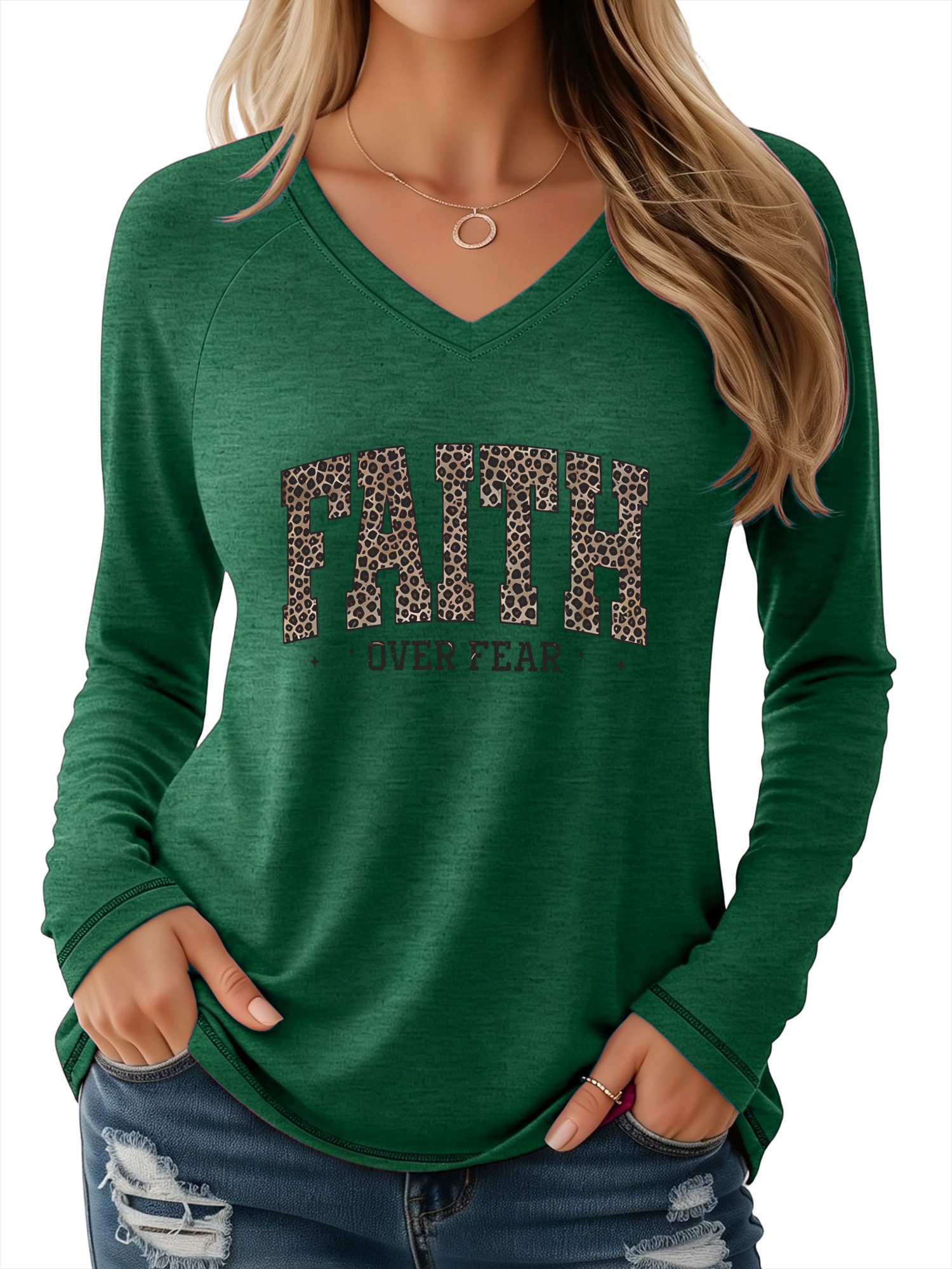 PYLIKE V-Shirt Damen V-Ausschnitt Longsleeve mit Leopardenmuster Print-Shirt Geeignet für den täglichen Gebrauch im Büro und zu Hause