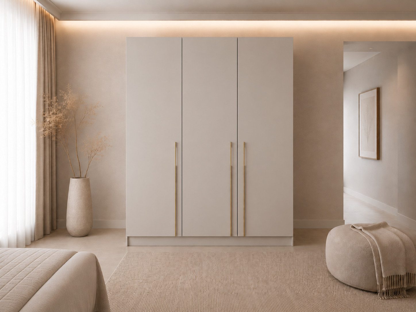 MOEBLO Drehtürenschrank Glamy 3D (100 cm - Moderner 3-türiger Kleiderschrank Glamy mit viel Stauraum, Kleiderstange, Einlegeböden und goldfarbenen Griffen – ideal für Schlafzimmer und Ankleidezimmer, Drehtürenschrank) (BxHxT): 150 x 210 x 57 cm