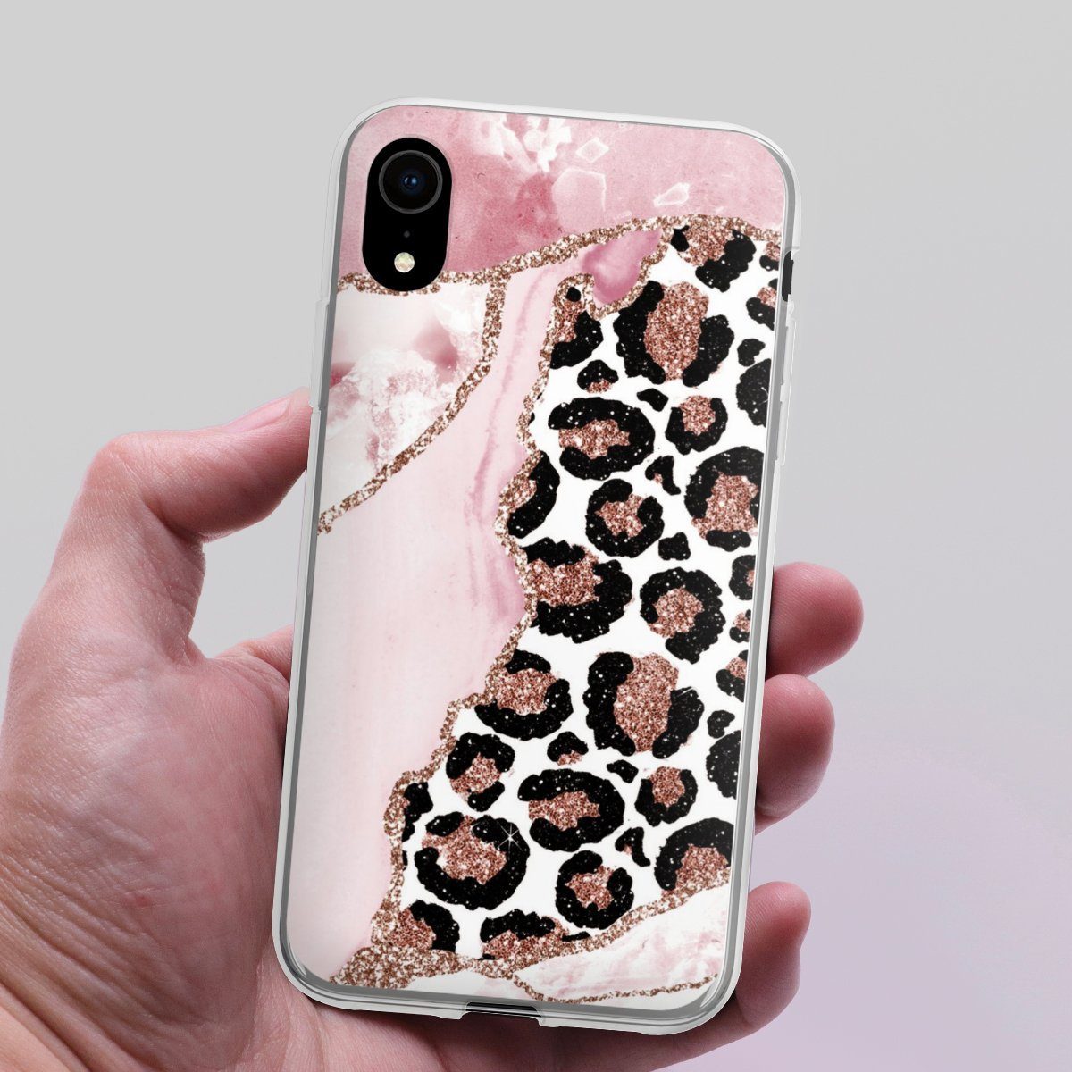 DeinDesign Handyhülle Leopard Glitzer Look Marmor Patterns and Textures Smooth Pink, Apple iPhone Xr Silikon Hülle Bumper Case Handy Schutzhülle