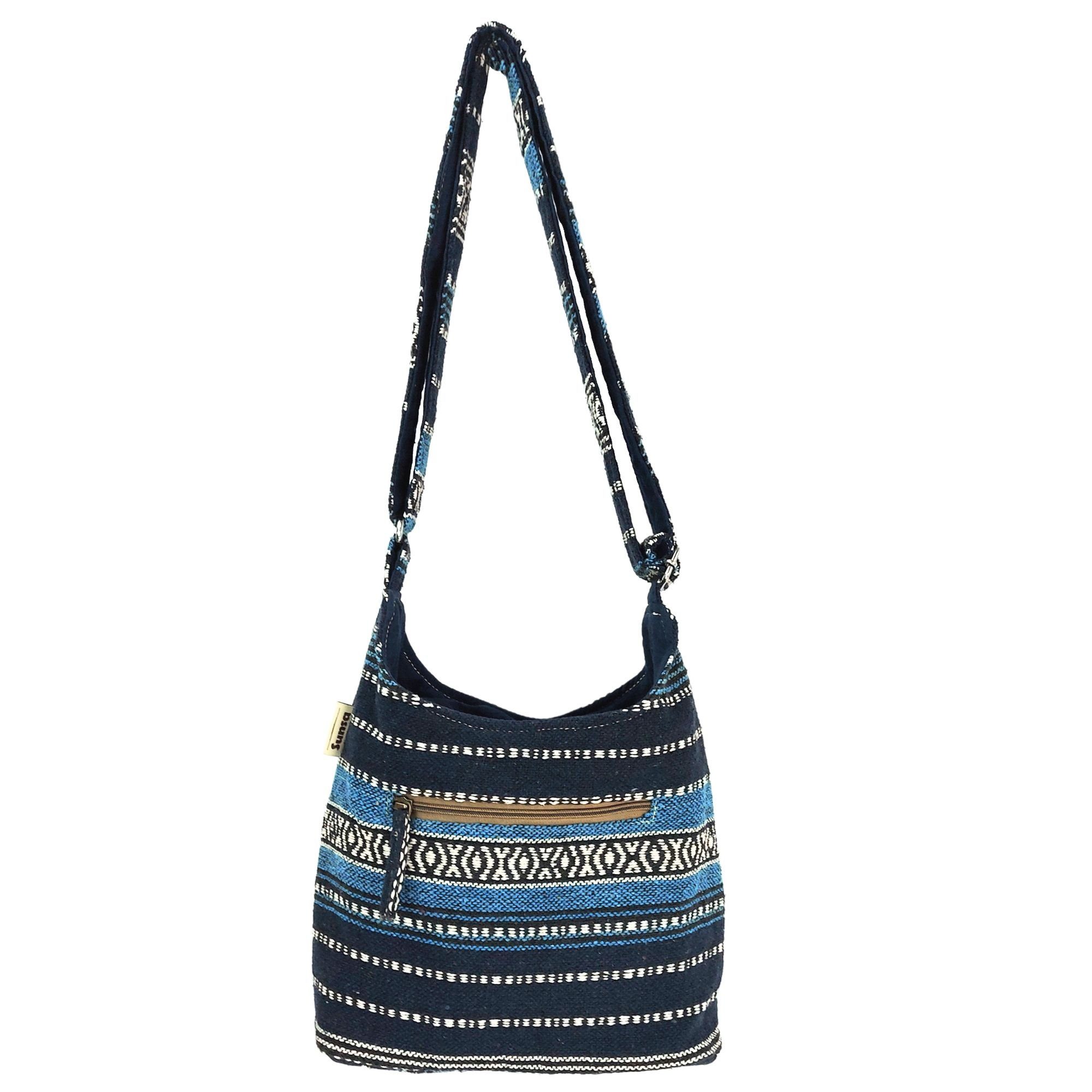 Sunsa Hobo Hobo Tasche, Vegane nachhaltige Umhängetasche Crossbody Crossover, Streifen Stil blau/dunkelblau Streifen