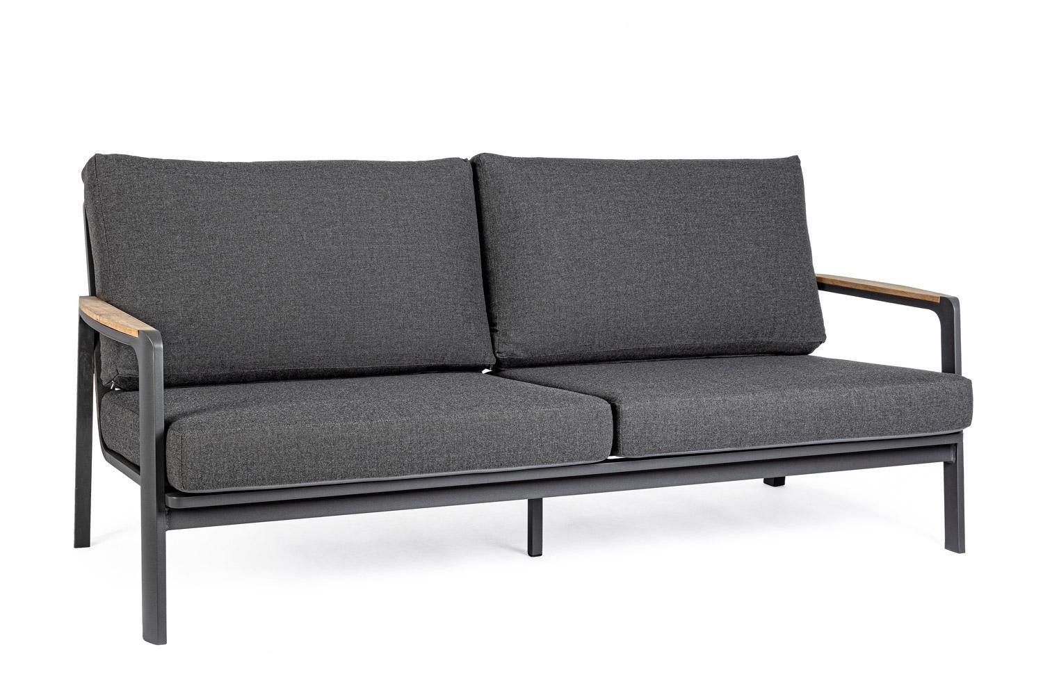 Bizzotto Gartenbank JALISCO, Aluminium, B 192 cm, Anthrazit, Teakholz, mit Kissen