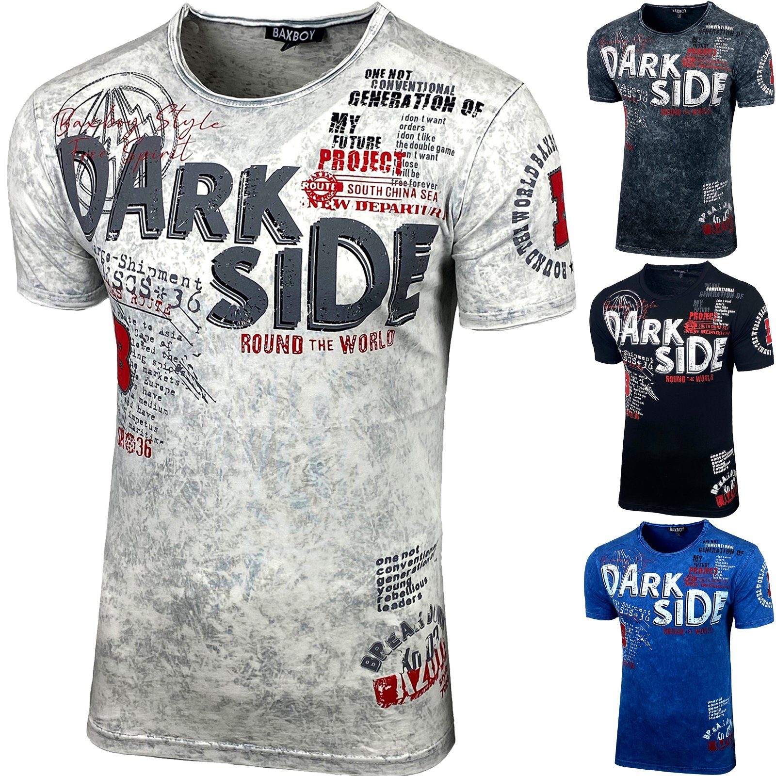 T-Shirt Baxboy Biker T-Shirt im Washed Jeans Look: Vintage Rider B-146