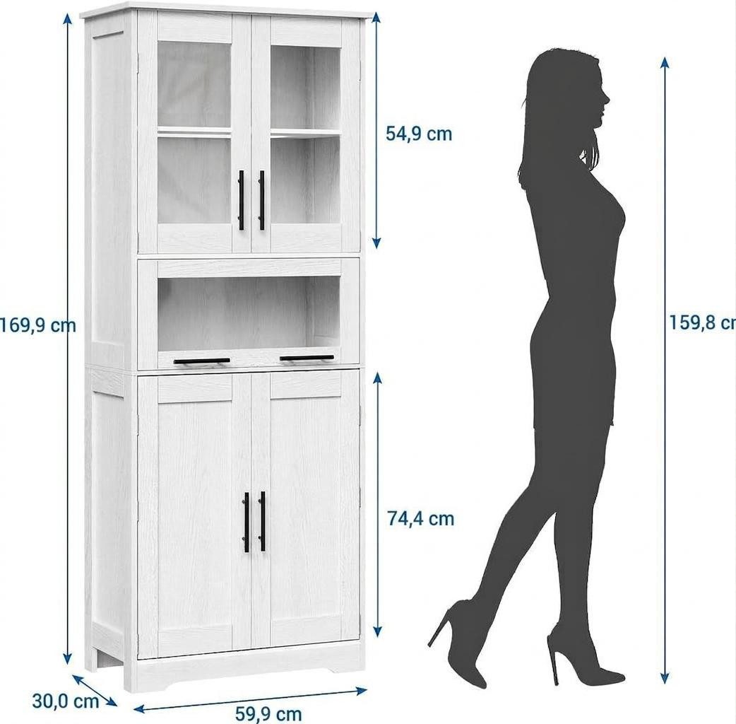 GarveeMore Küchenbuffet mit 5 Türen & 2 verstellbaren Regalen,60x30x170cm Mehrzweckschrank,Küchenschränke,für Küche und Wohnzimmer – Bild 2 von 5