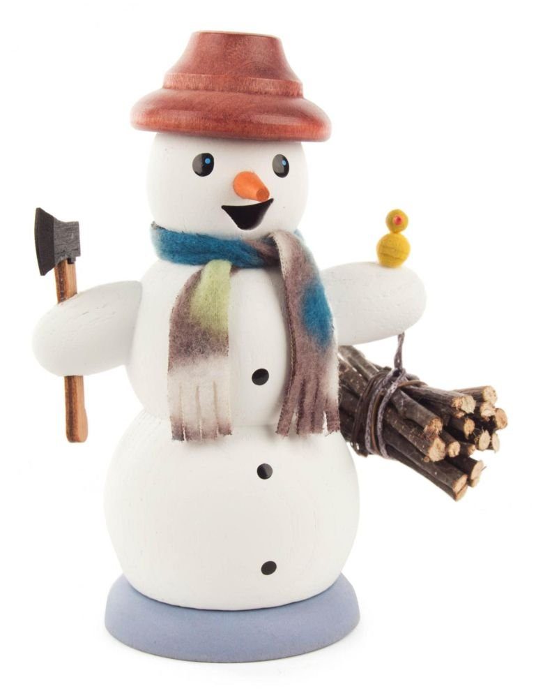 Dregeno Erzgebirge Räuchermännchen Räuchermann Schneemann Holzsammler H=14cm NEU, Räuchermann Schneemann Holzmacher mit Axt