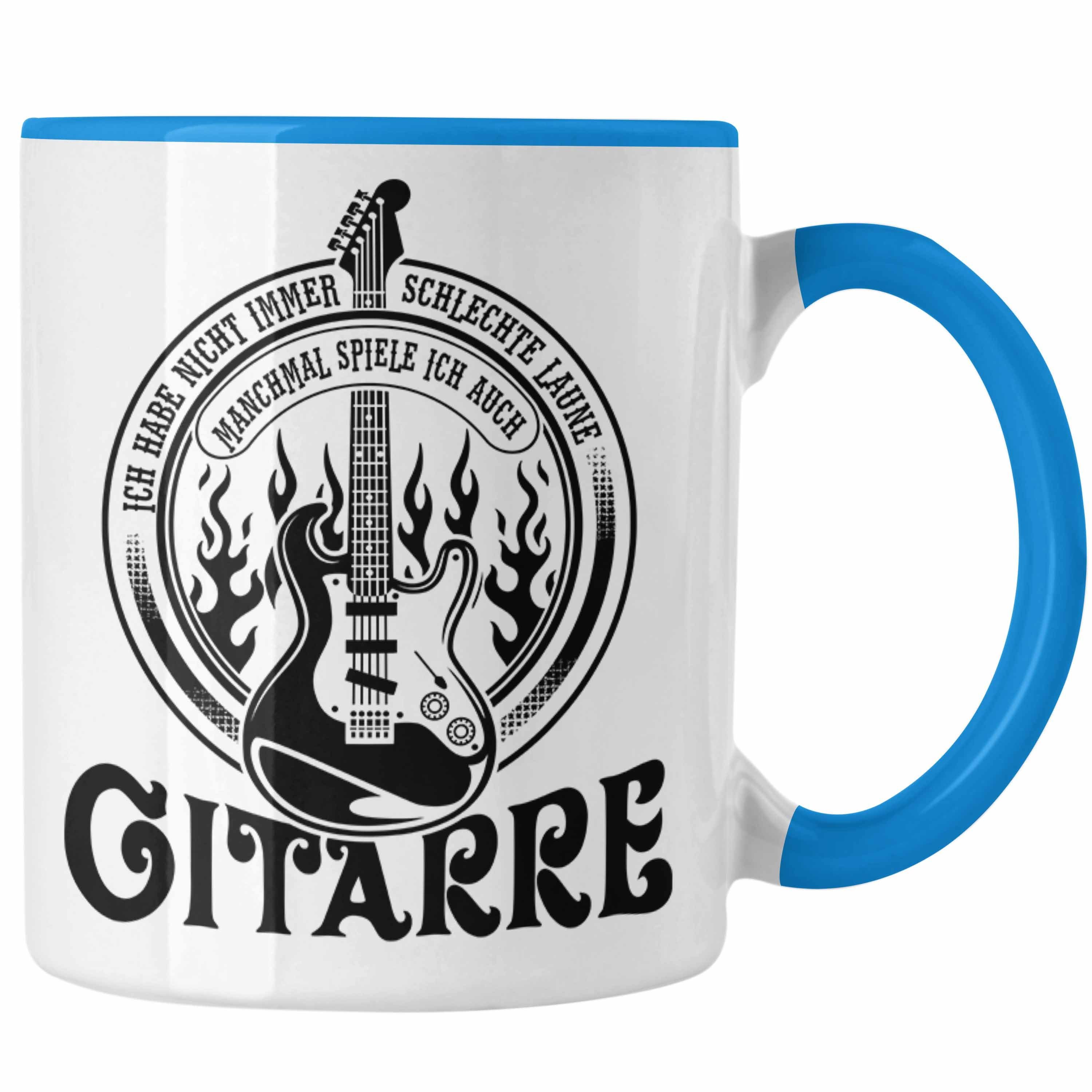 Trendation Tasse Gitarrenspieler Tasse Geschenk Gitarre Geschenkidee Spruch Kaffee-Bech Blau