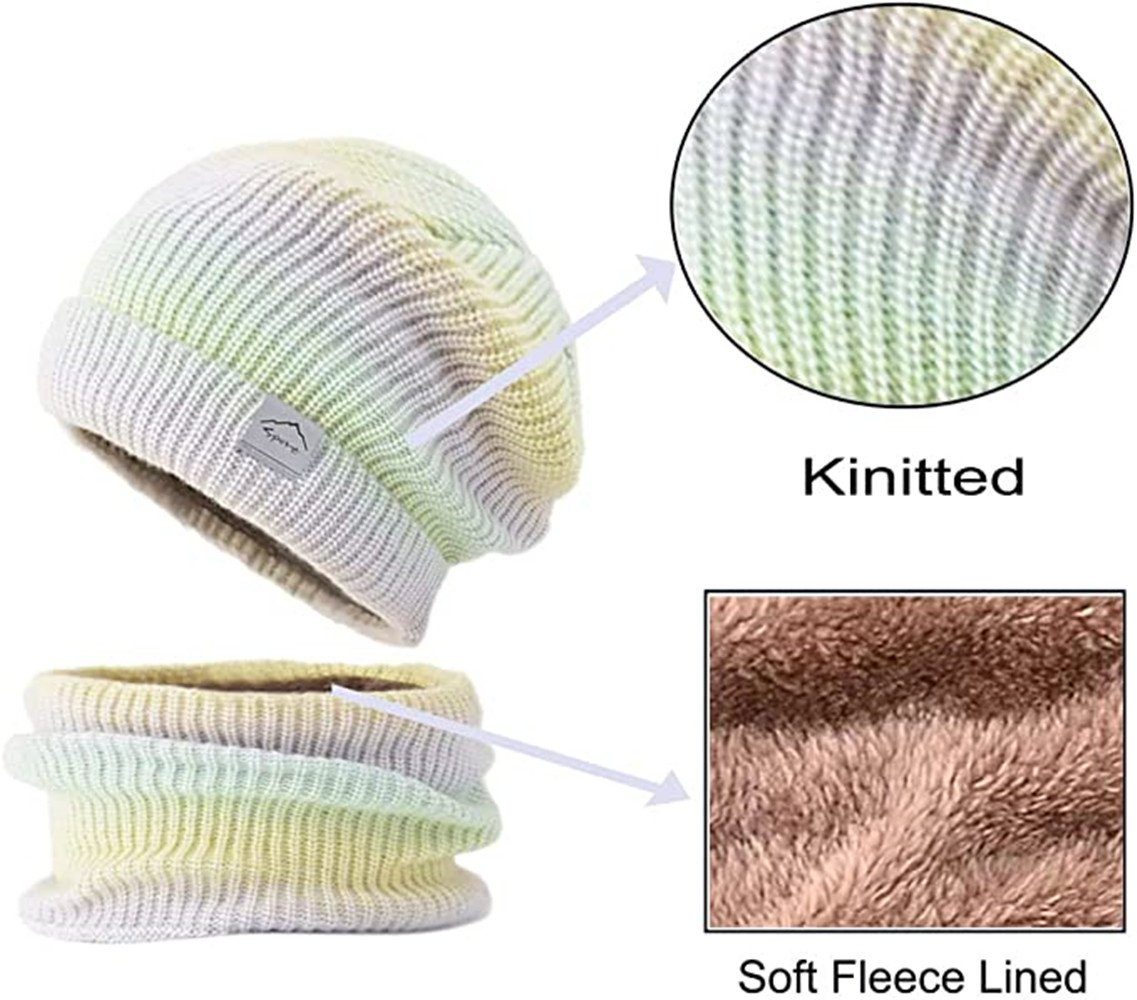 XDeer Mütze & Schal Wintermütze Strickmütze mit Schal Damen Warme Mütze Wintermütze Mütze Schal Set,Wollmütze mit Farbverlauf