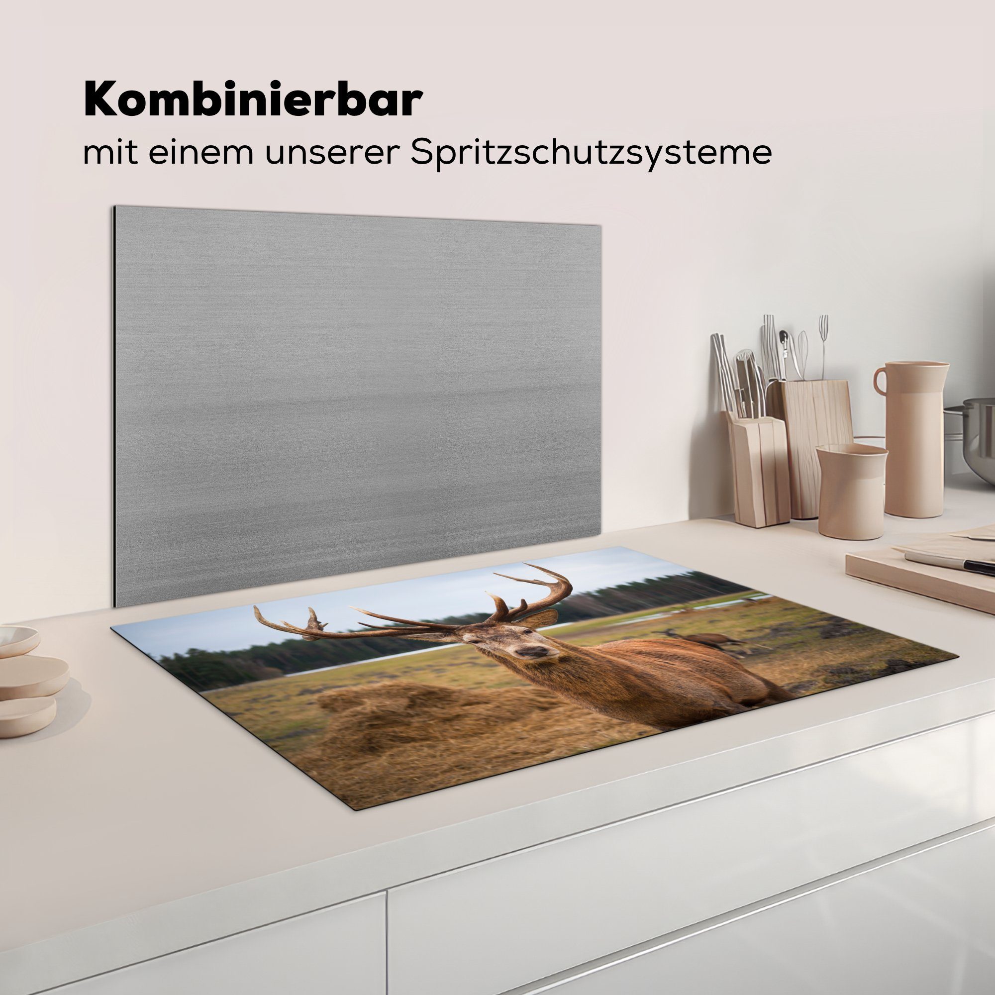 - Natur - (1 Herdblende-/Abdeckplatte Vinyl, MuchoWow cm, für tlg), Schutz Ceranfeldabdeckung Rotwild Wiese, Induktionskochfeld die 81x52 küche,