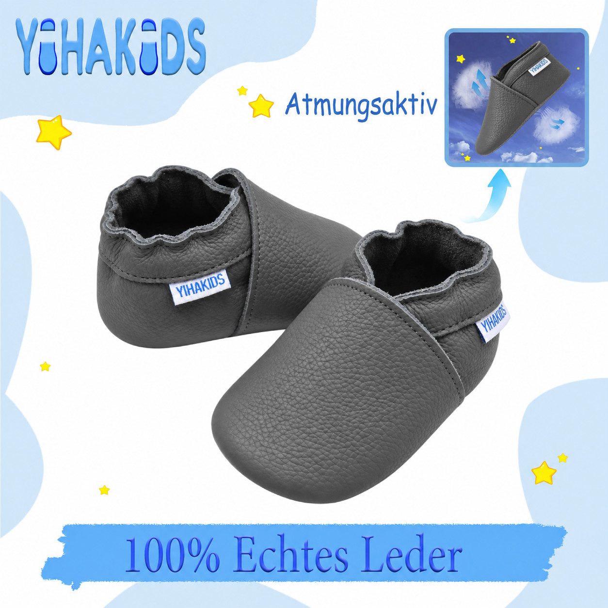Yihakids YIHAKIDS Baby Leder Lauflernschuhe Weiche Lederpuschen Rutschfest Krabbelschuh (1-tlg) aus 100% echtem Leder – Bild 2 von 5