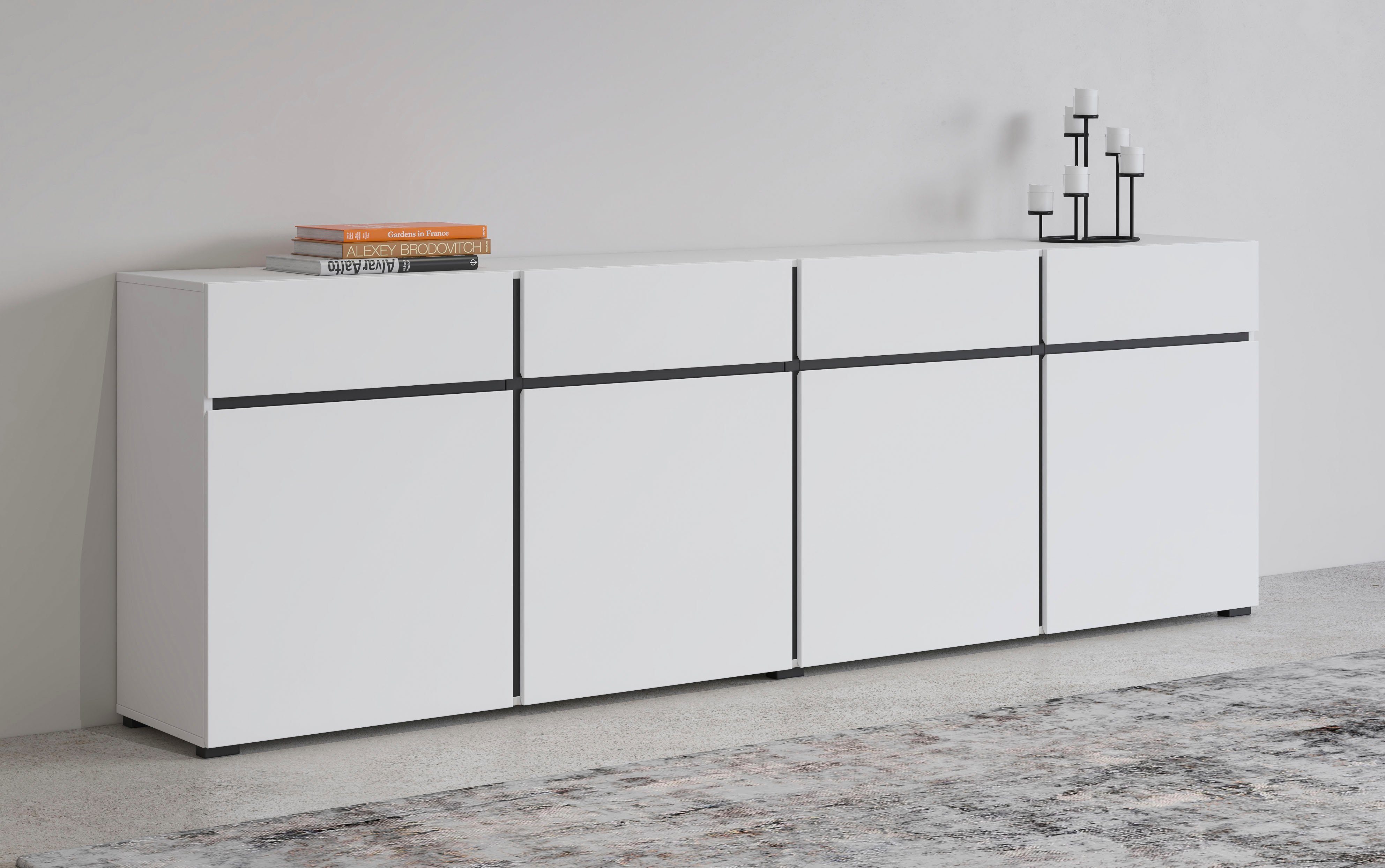 INOSIGN Sideboard Cross,Breite 225 cm, moderne grifflose Kommode,4 Двери/4 Schubkästen, Выдвижные ящикиschrank mit viel Stauraum, Полки verstellbar