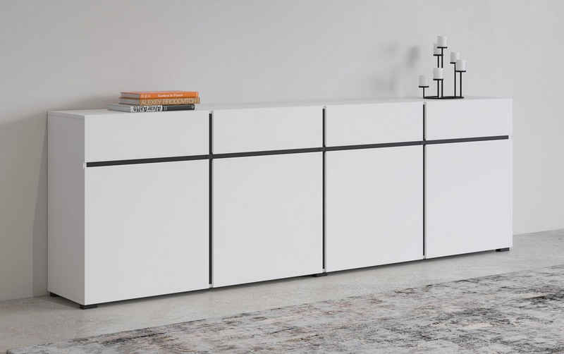 INOSIGN Sideboard Cross,Breite 225 cm, moderne grifflose Kommode,4 Двері/4 Schubkästen, Висувні ящикиschrank mit viel Stauraum, Einlegeböden verstellbar