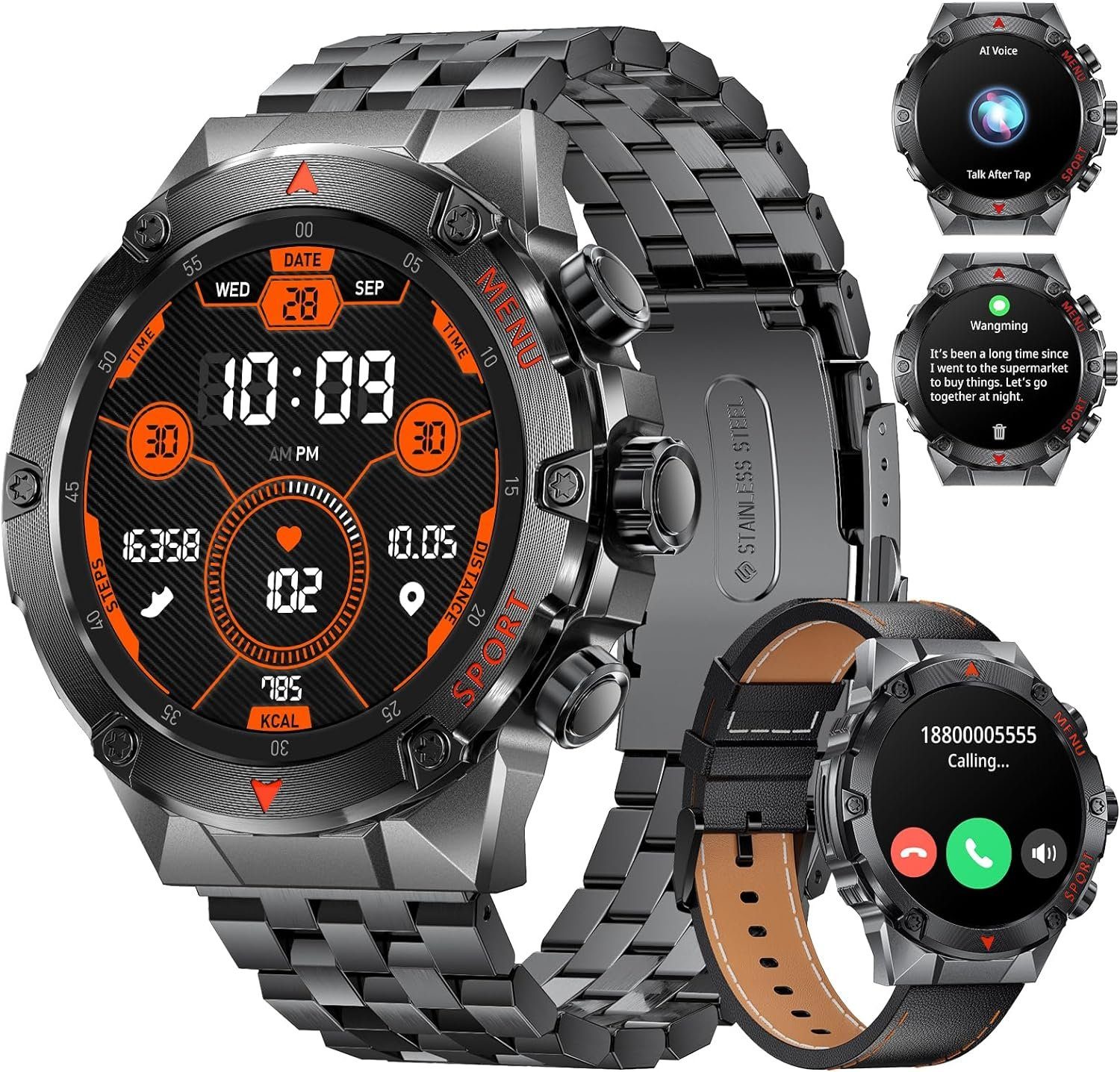 Lige Fur Herren mit Telefonfunktion Touchscreen 400mAh Outdoor Sport Smartwatch (1.43 Zoll, Android / iOS), mit Herzfrequenzmonitor/Schlafmonitor/ IP68 Wasserdicht 120 Sportmodi