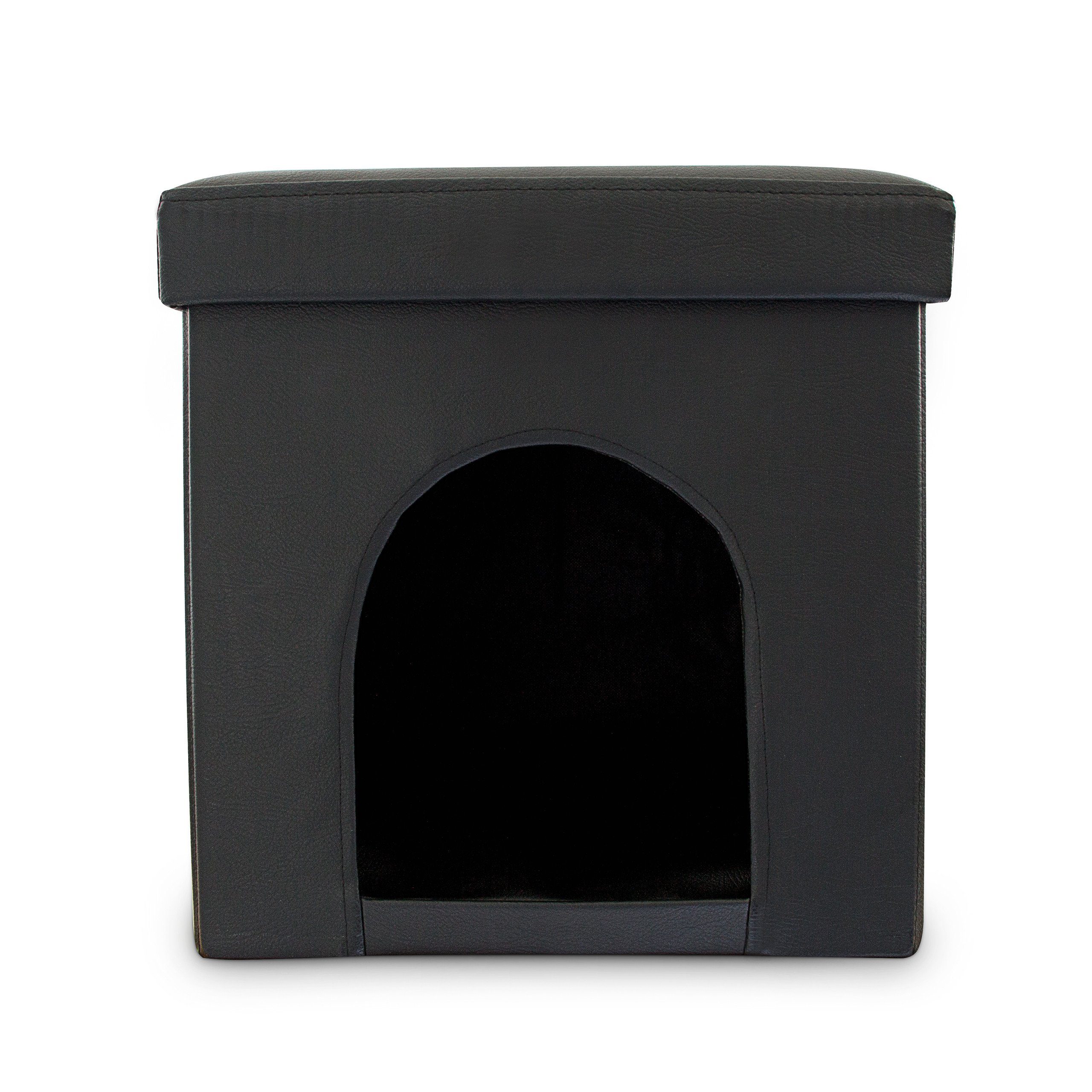 relaxdays Indoorhütte Hundebox Sitzhocker, schwarz