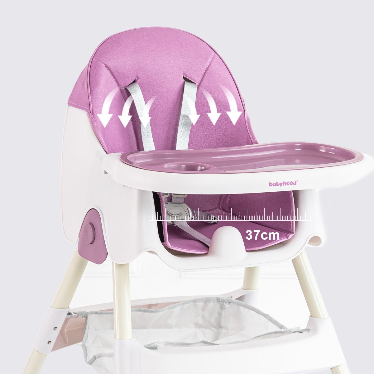 5-Punkt-Sicherheitsgurt, Comfort Seven Kinderhochstuhl Ablagekorb, mit Tablett) Kinderklappstuhl lila (mit abnehmbares wasserdichtes