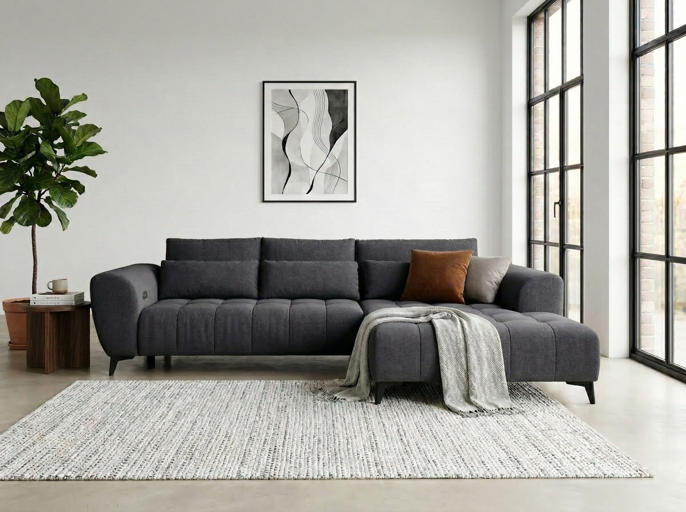 WERK2 Ecksofa Garay 287 x 220 cm modern und bequem, Luxus-Microfaser, L-Form, XXL, elektrische Sitztiefenverstellung