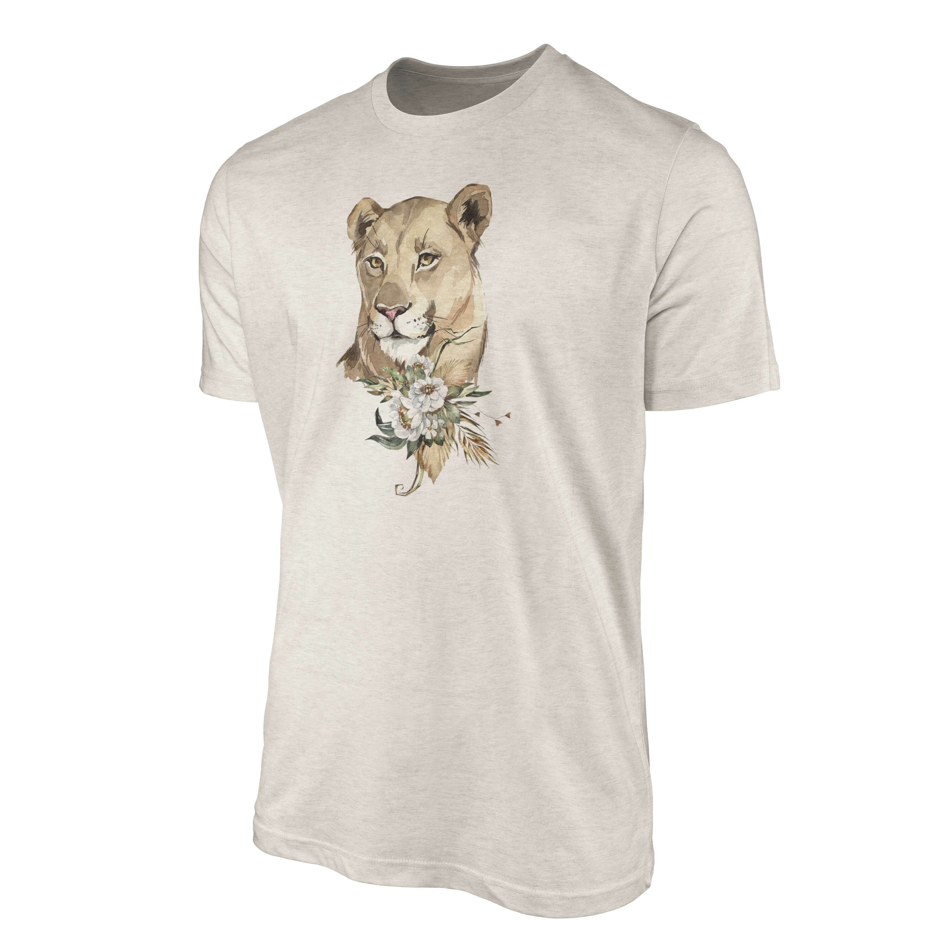 T-Shirt Art Motiv Porträt Ökomode Shirt Aquarell Löwin 100% Nachhaltig au Bio-Baumwolle Herren gekämmte Sinus T-Shirt (1-tlg)