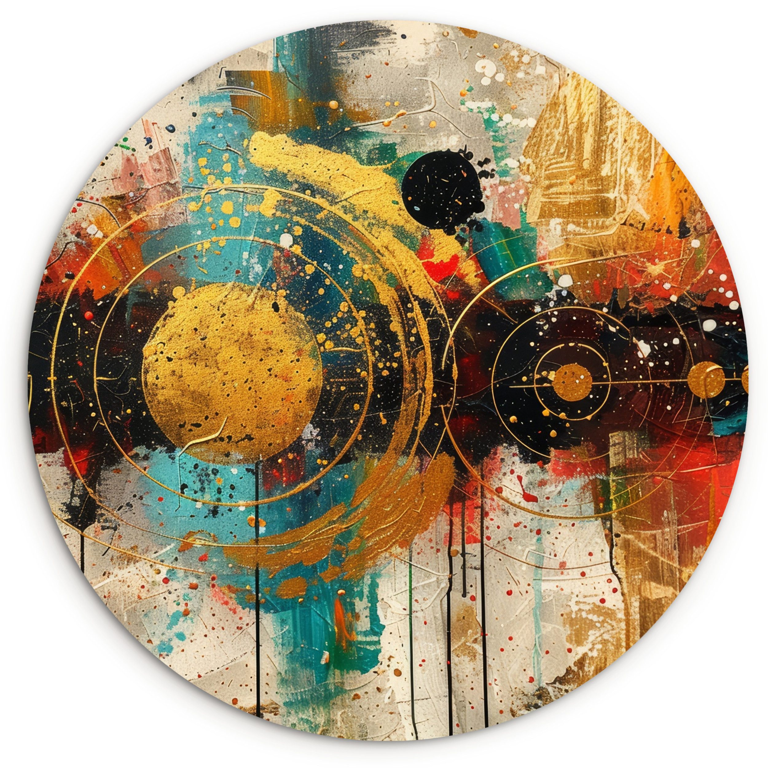 MuchoWow Gemälde Kunst - Abstrakt - Ästhetisch - Gold, Fotodruck (1 St), Kreis Wanddekoration, Rundes Wandbild, 30x30 cm