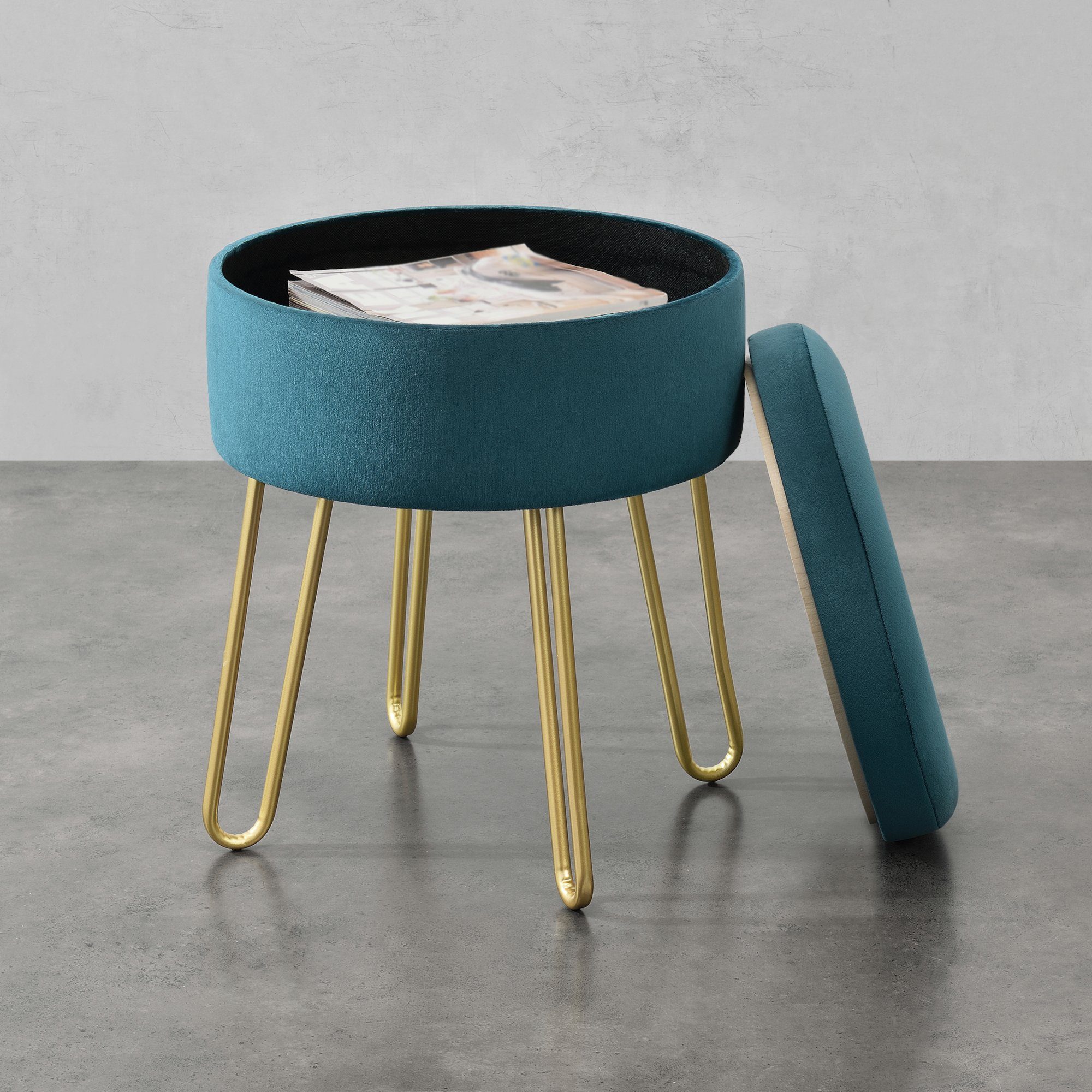 en.casa Sitzhocker, Siders Polsterhocker Beistelltisch 48x38x38cm türkis