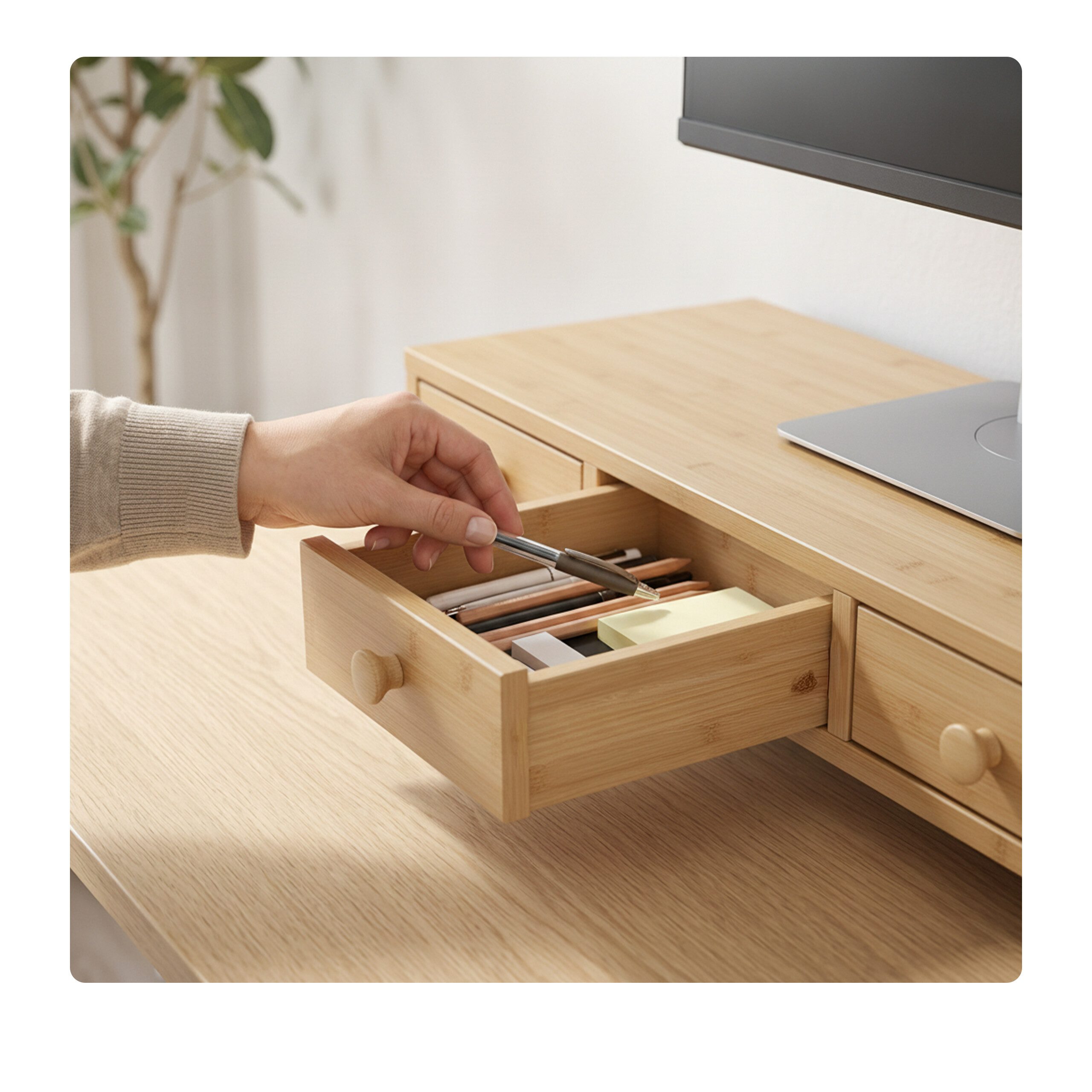 relaxdays Monitorständer mit 3 Schubladen, (1-tlg., Holzoptik) – Bild 3 von 5