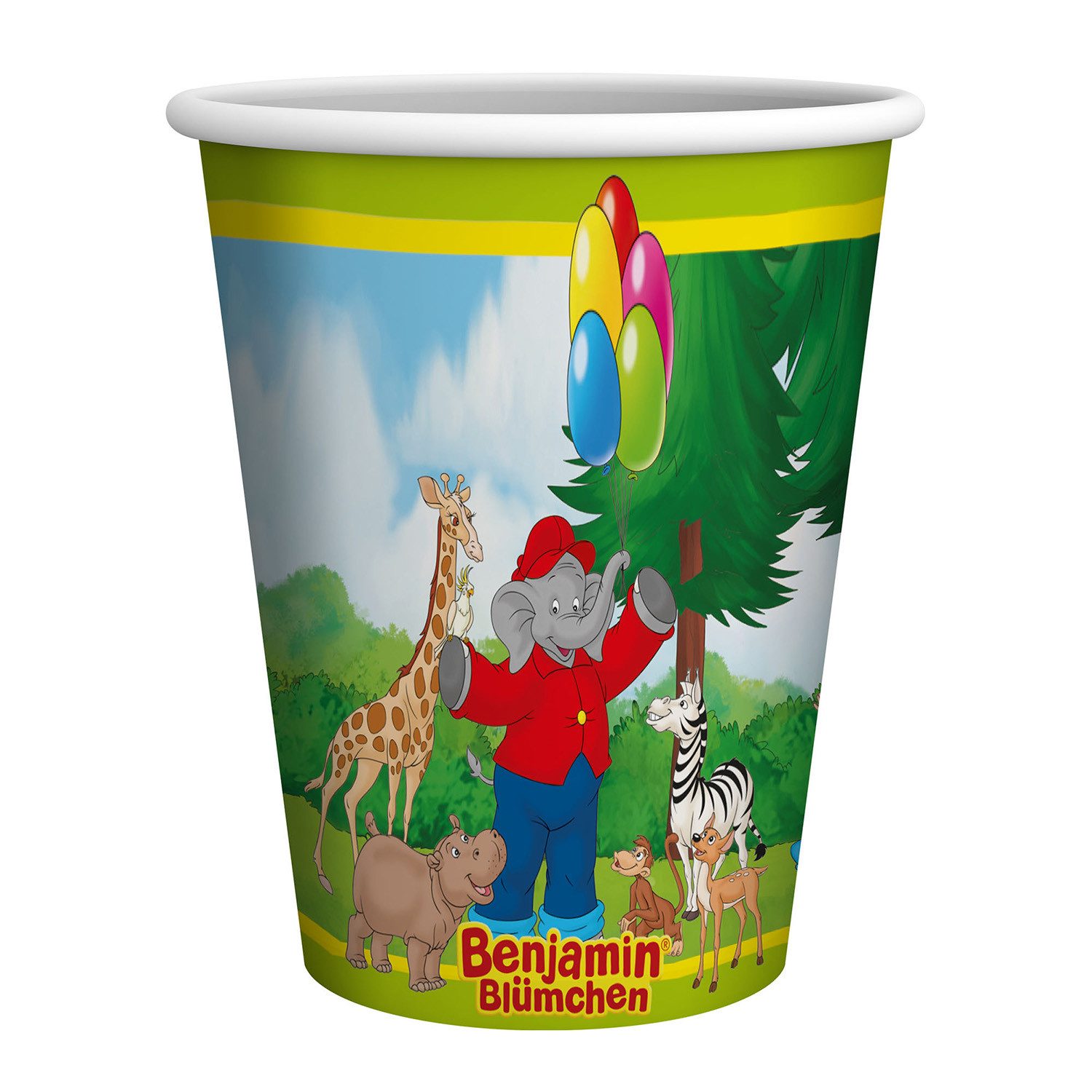 Party Factory Einwegbecher Benjamin Blümchen Becher 250 ml 10er-Pack für Kindergeburtstag, 10-tlg., Pappe, 10 stabile Pappbecher im Benjamin-Blümchen-Design