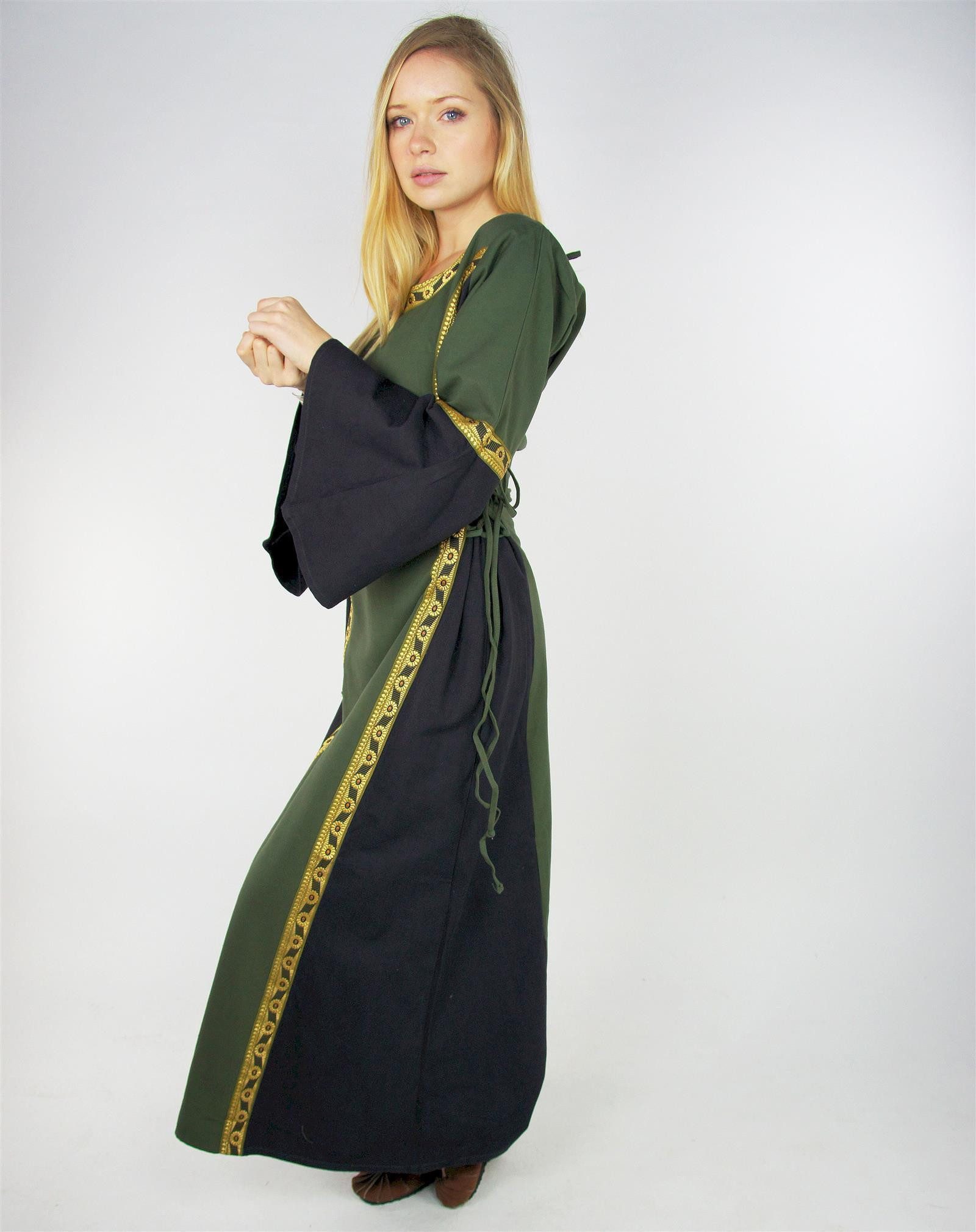 Leonardo Carbone Burgfräulein-Kostüm Trompetenärmelkleid "Sophie" mit Bordüre, seitliche Schnürungen, hochwertige Baumwolle