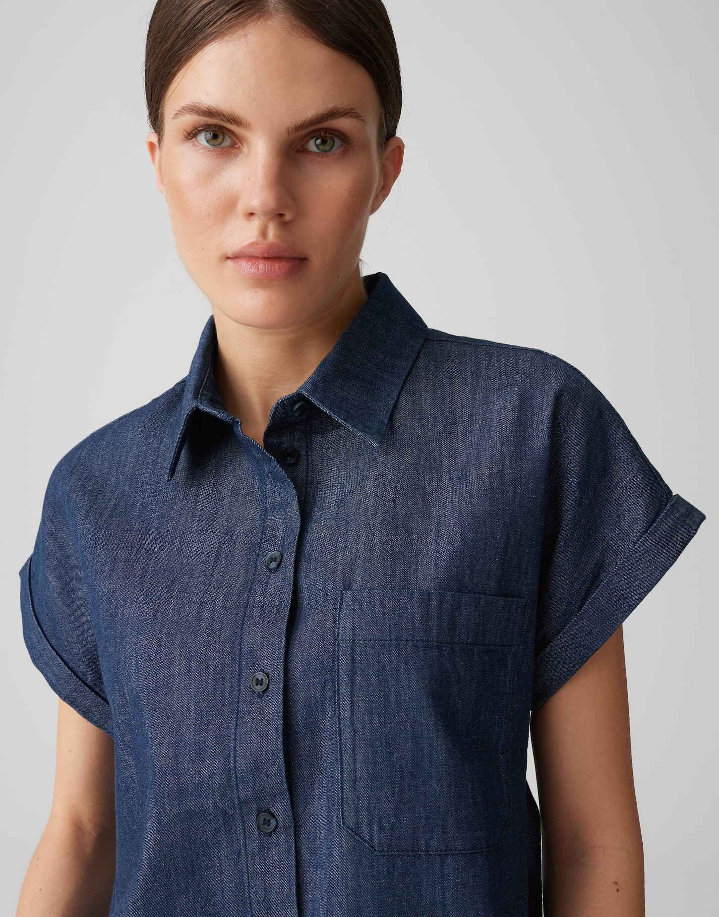 OPUS Kurzarmbluse FOLMES aus Chambray