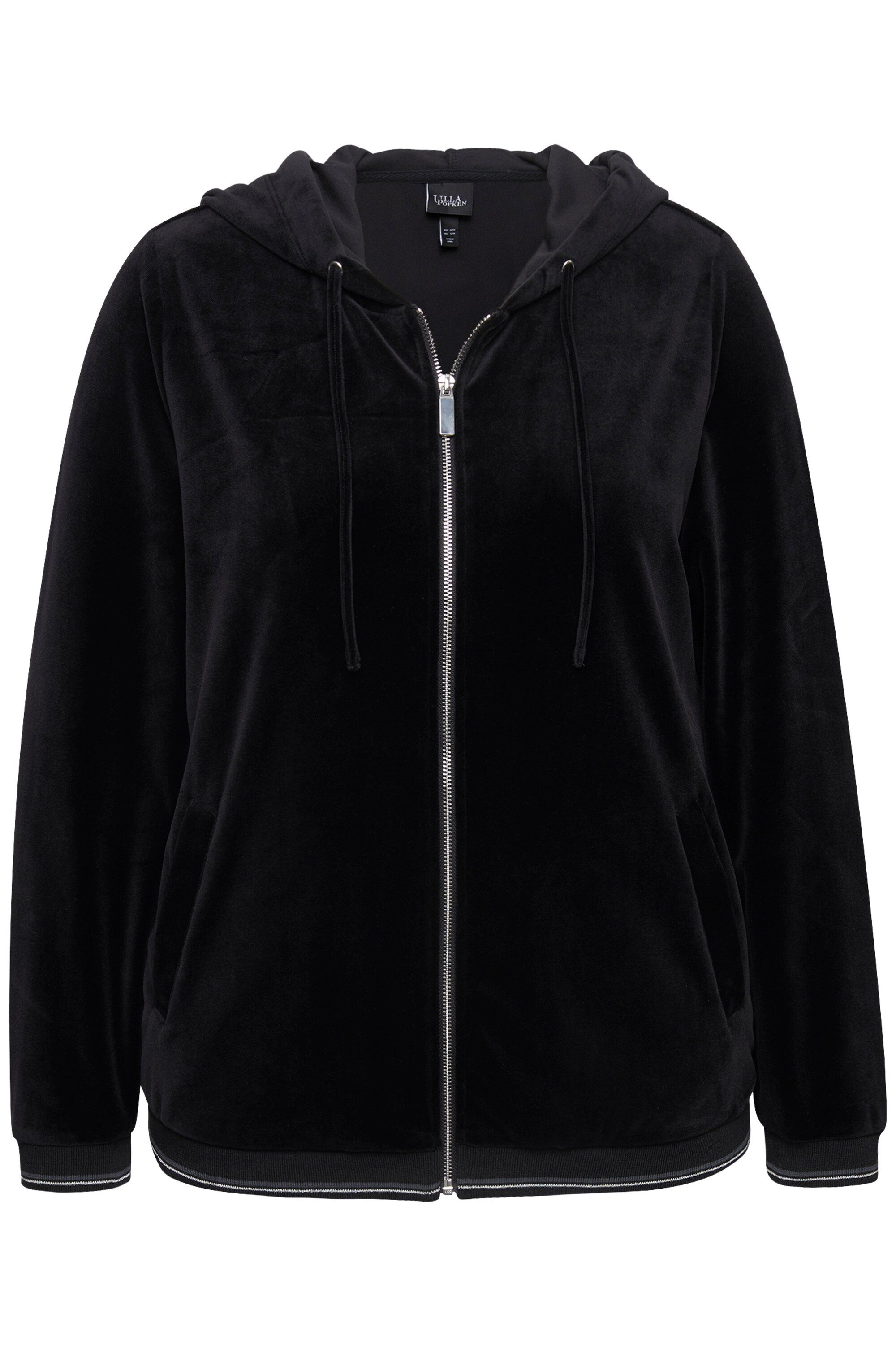 Ulla Popken Sweatjacke Samt-Sweatjacke Blüte Kapuze günstig online kaufen
